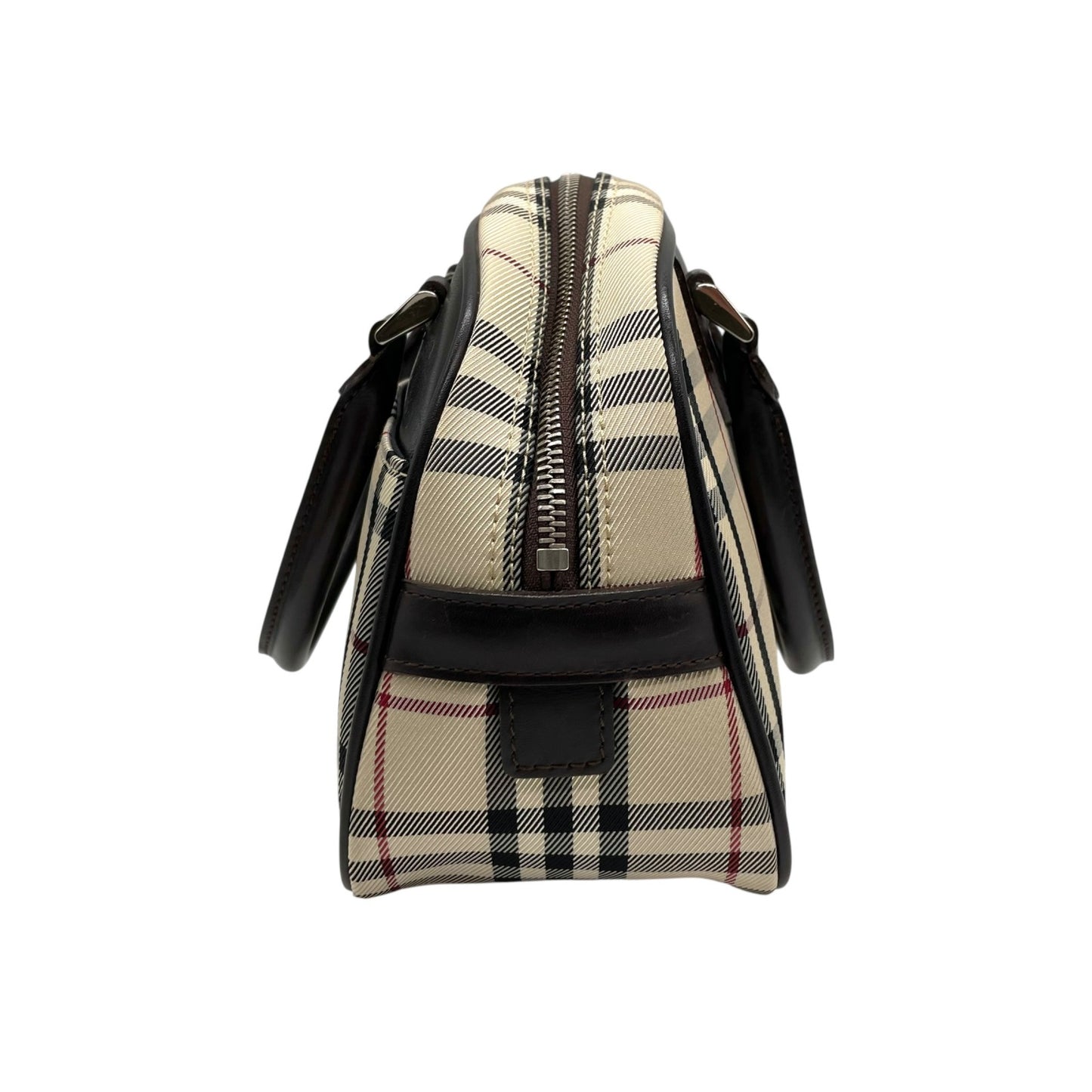 美品 BURBERRY バーバリー ノバチェック柄 ハンドバッグ ミニボストンバッグ ベージュ キャンバス×ブラウンレザー メンズ レディース ボーイズ ガールズ 旅行 ビジネス K10