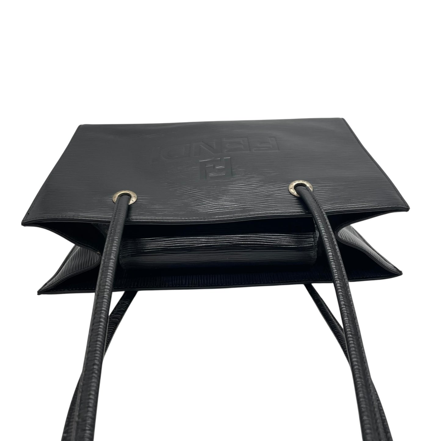 FENDI フェンディ トートバッグ ショルダーバッグ ワンショルダー 黒 ブラック エピレザー ロゴ型押し シルバー金具 FFロゴ 大容量 ヴィンテージ オールド C