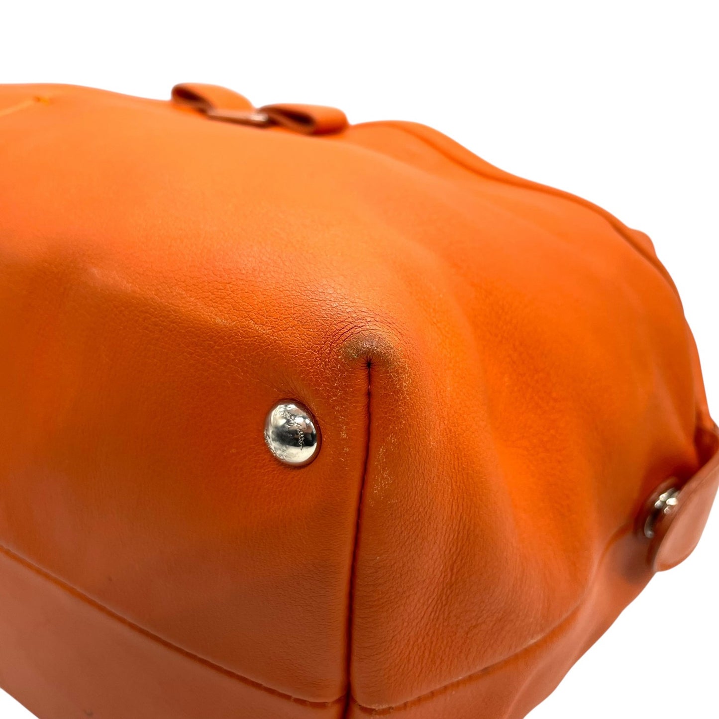 美品 Salvatore Ferragamo フェラガモ ヴァラリボン ハンドバッグ オレンジ レザー シルバー金具 レディース ヴィンテージ A