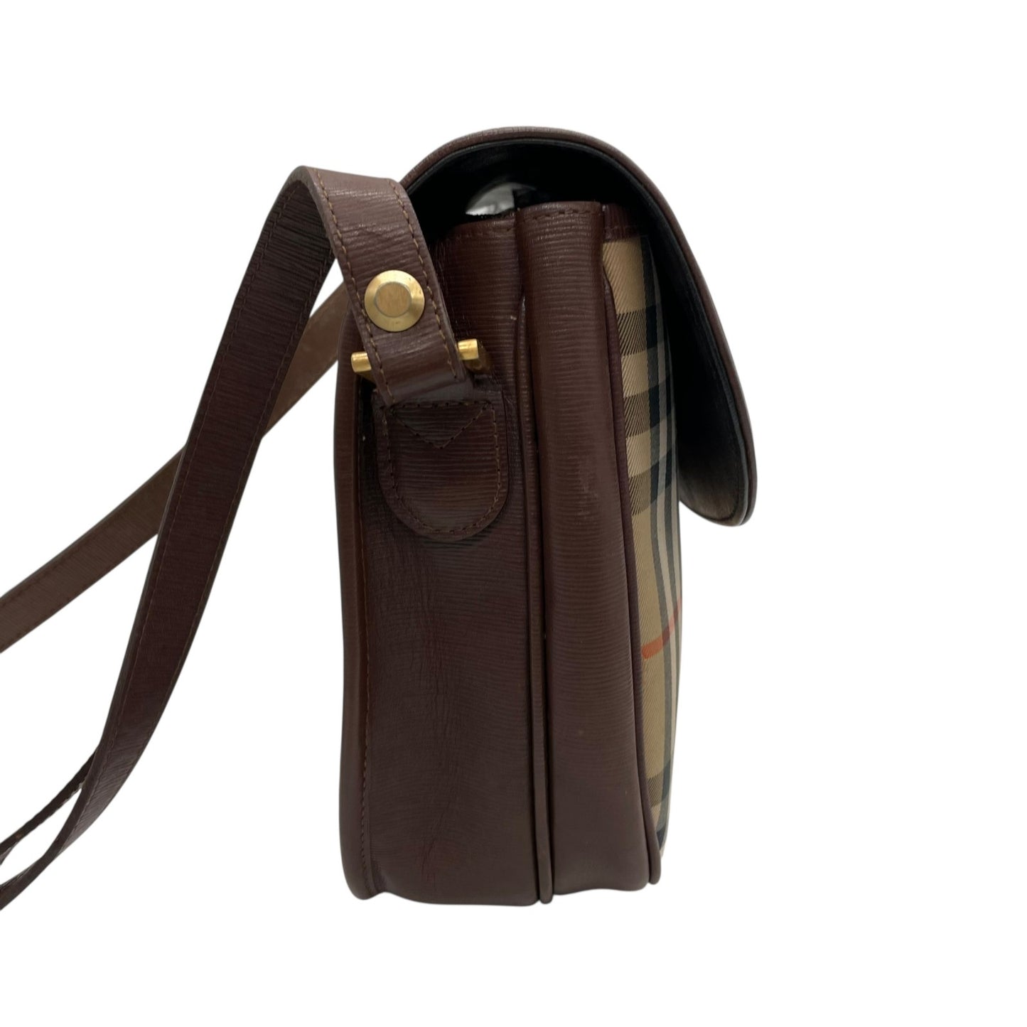 BURBERRY バーバリー ショルダーバッグ ノバチェック シャドーホース ホースロゴ 茶 ブラウン ベージュ キャンバス レザー ゴールド金具 ポシェット 斜め掛け可 ヴィンテージ レディース K13