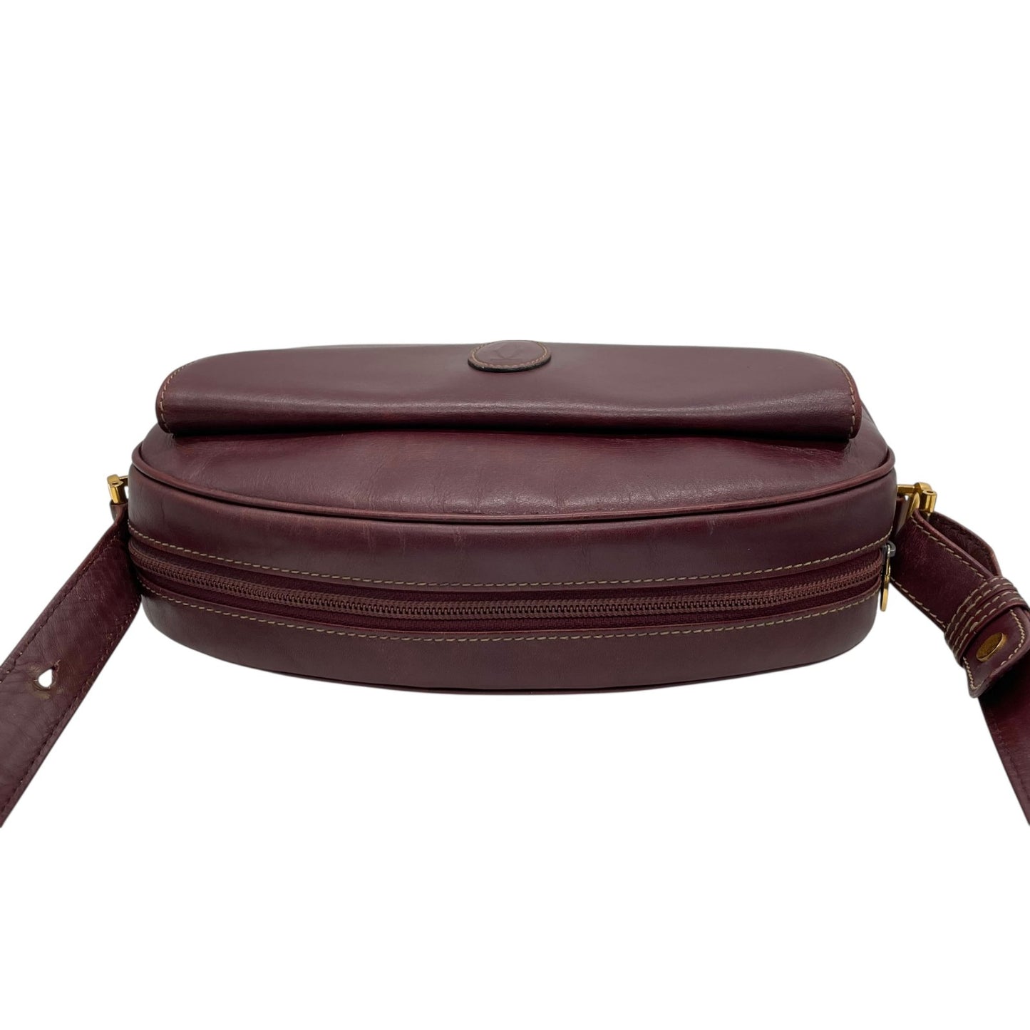 美品 Cartier カルティエ マストライン ショルダーバッグ 赤 ボルドー ワインレッド レザー ゴールド金具 ロゴ 2Cモチーフ カメラバッグ 斜め掛け可 レディース Z1