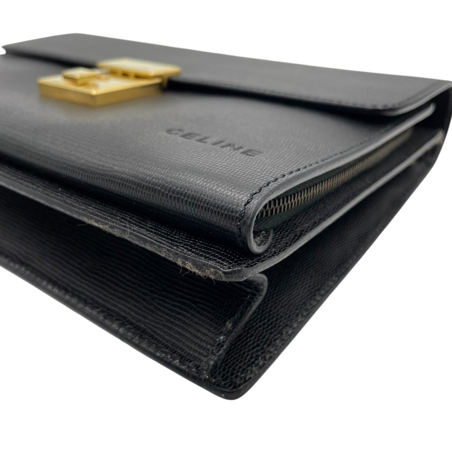 美品 CELINE セリーヌ クラッチバッグ セカンドバッグ レザー 黒 ブラック ゴールド金具 鍵付き メンズ ヴィンテージ B2