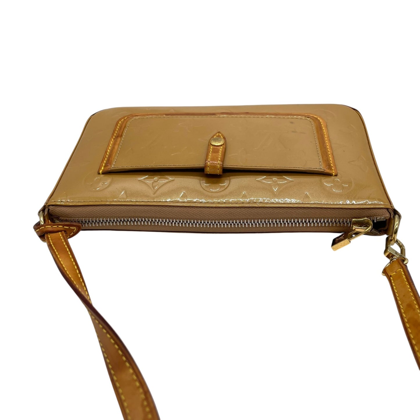 LOUIS VUITTON ルイヴィトン モノグラム ヴェルニ ハンドバッグ マロリー・スクエア M91197 アクセサリーポーチ ミニバッグ ハンドバッグ ワンショルダー 肩掛け可 キャメル ブラウン パテントレザー ゴールド金具 レディース K4