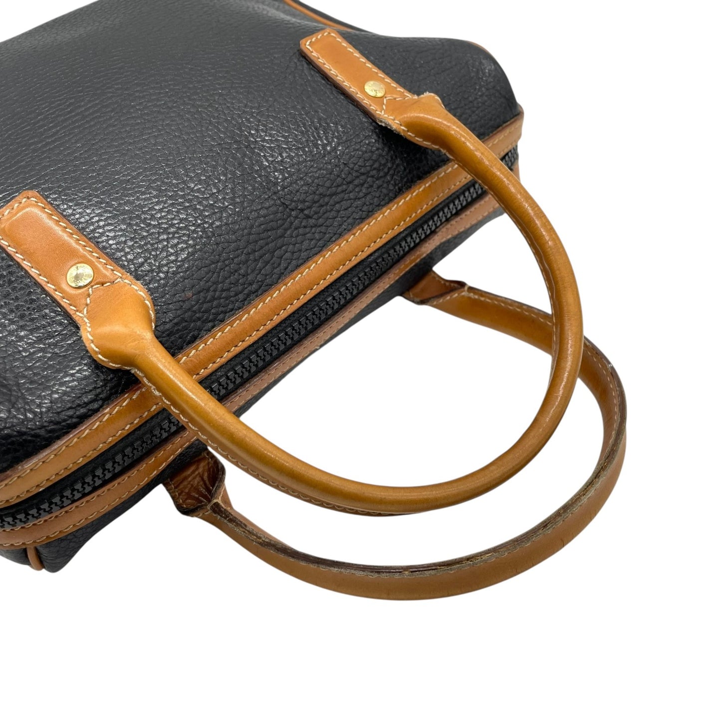 セリーヌ CELINE レザーハンドバッグ ブラック×ブラウン 黒 茶色 ゴールド金具 金金具 ボストンバッグ型 ヴィンテージ K5