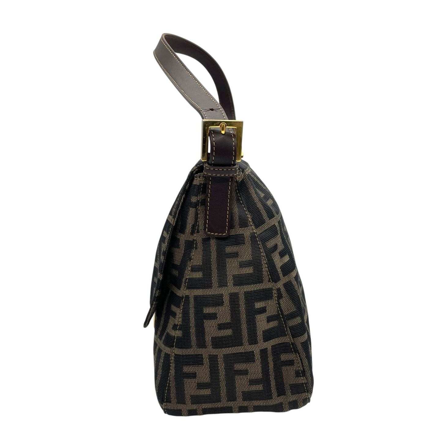 美品 フェンディ FENDI マンマバケット ショルダーバッグ ズッカ柄 ブラウン 茶色 キャンバス×レザー FFロゴ金具 金金具 ビンテージ レディース C7