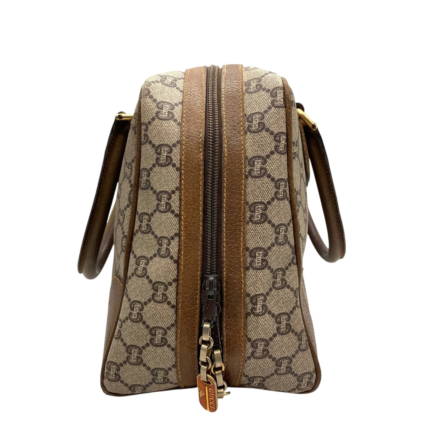 GUCCI グッチ GGプラス グッチプラス ハンドバッグ グレー ベージュ PVC レザー ゴールド金具 オールドグッチ ヴィンテージ レディース A