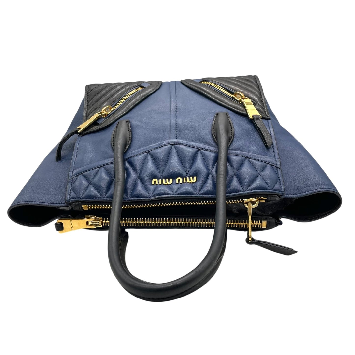 美品 miu miu ミュウミュウ トートバッグ ハンドバッグ バイカラー バイカー ナッパ ゴールド金具 レディース レザー 本革 A1