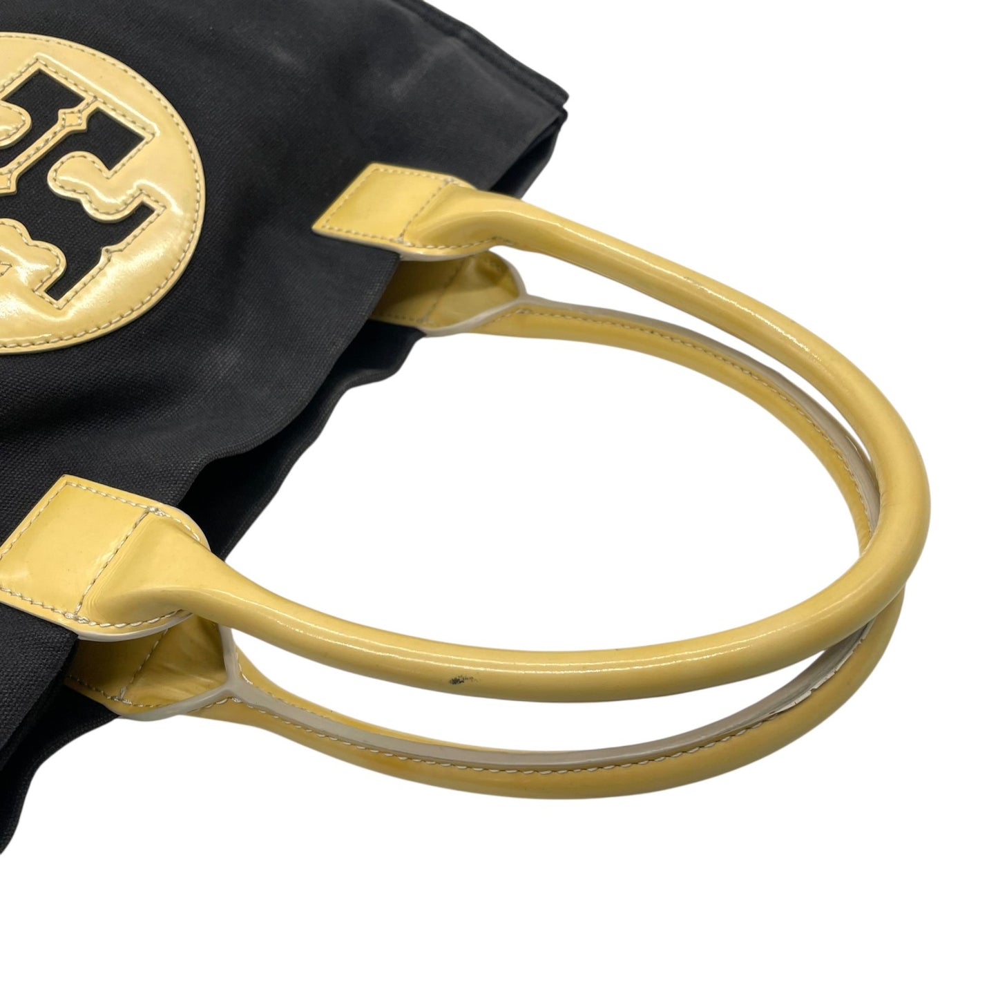 Tory Burch トリーバーチ トートバッグ エラ ロゴパッチ ビッグロゴ ダブルT 黒 ブラック×ベージュ キャンバス U8