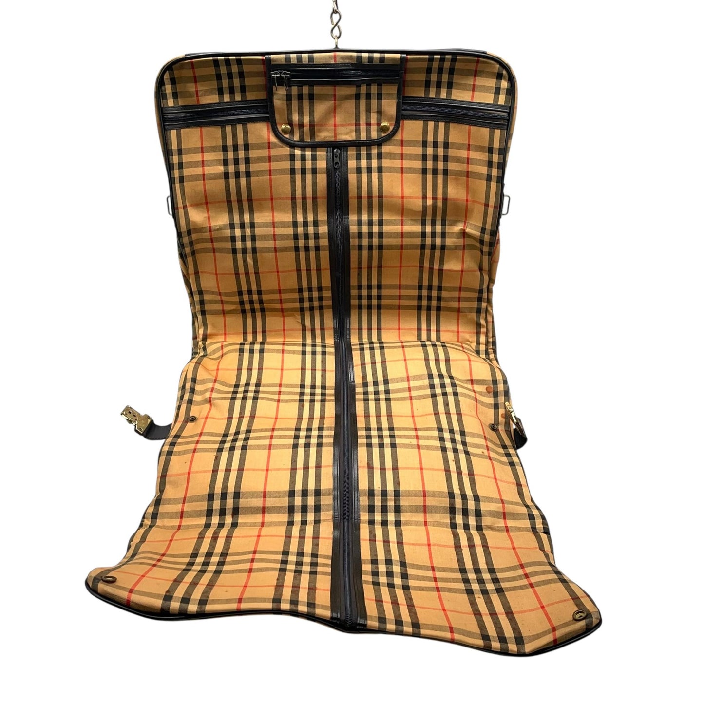 BURBERRY バーバリー ガーメントバッグ ノバチェック トラベルバッグ ベージュ ブラック キャンバス レザー ゴールド金具 ヴィンテージ メンズ X