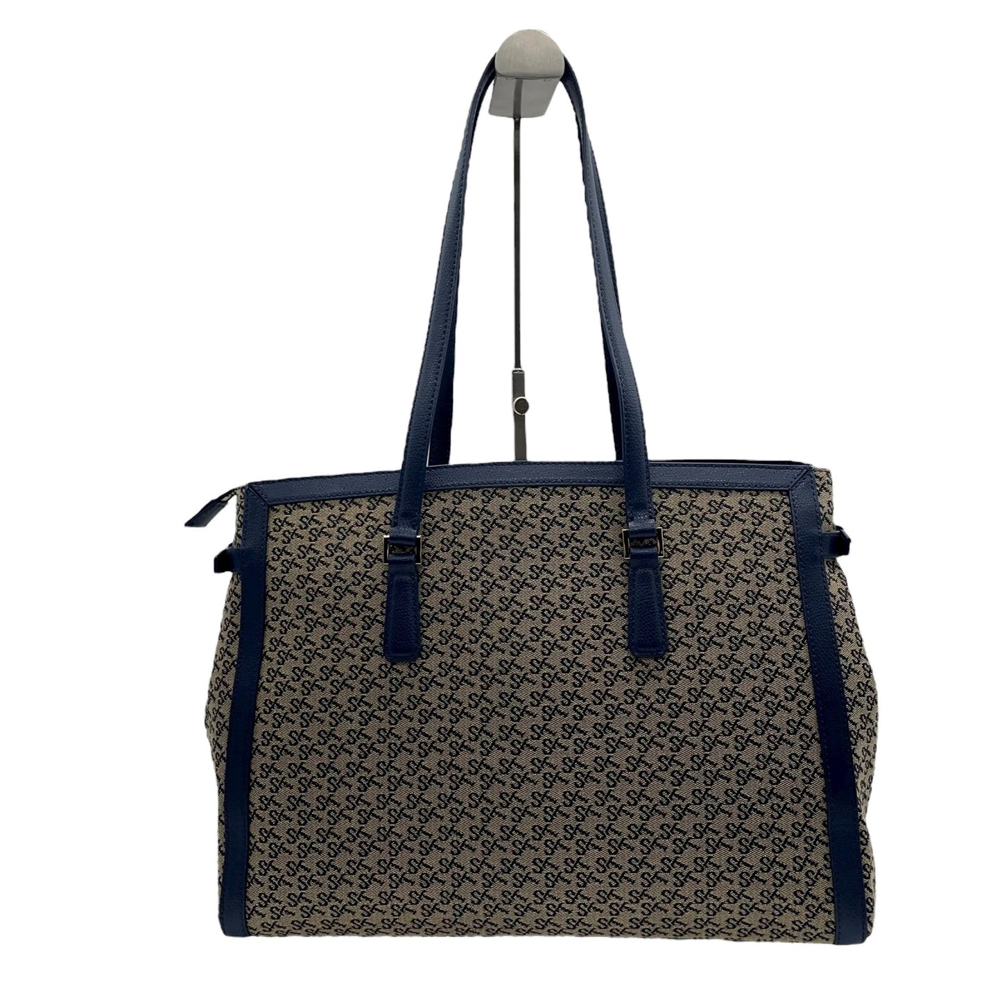 サマンサタバサ Samantha Thavasa トートバッグ ロゴジャガード 紺 ネイビー 肩掛け A4収納可 上品 T2