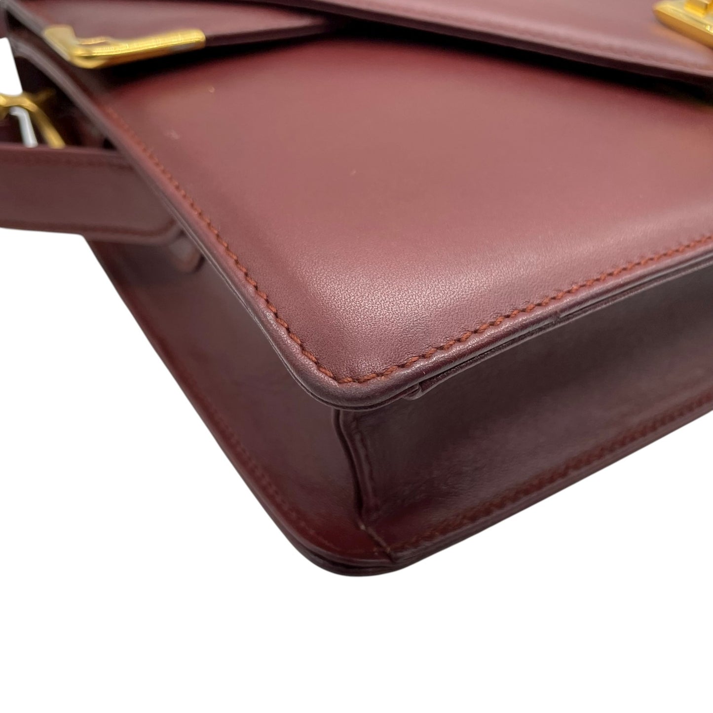 未使用級 カルティエ Cartier レザー ショルダーバッグ マストライン ボルドー ｗフラップ　ダブルフラップ ゴールド金具 ヴィンテージ フラップバッグ K11