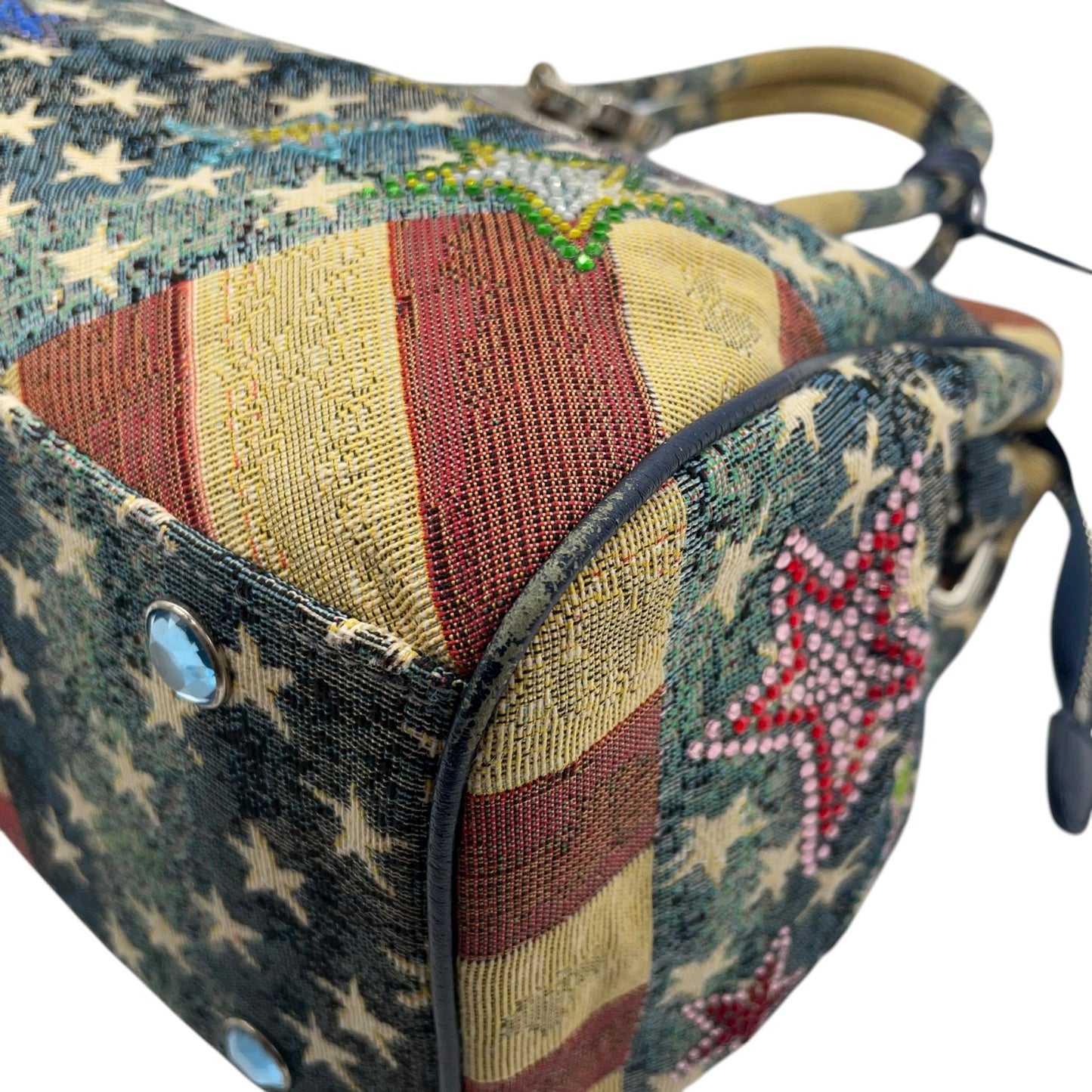 シンクビー Think Bee! ハンドバッグ トートバッグ アメリカ国旗 星柄 ラインストーン スパンコール マルチカラー デニム S90