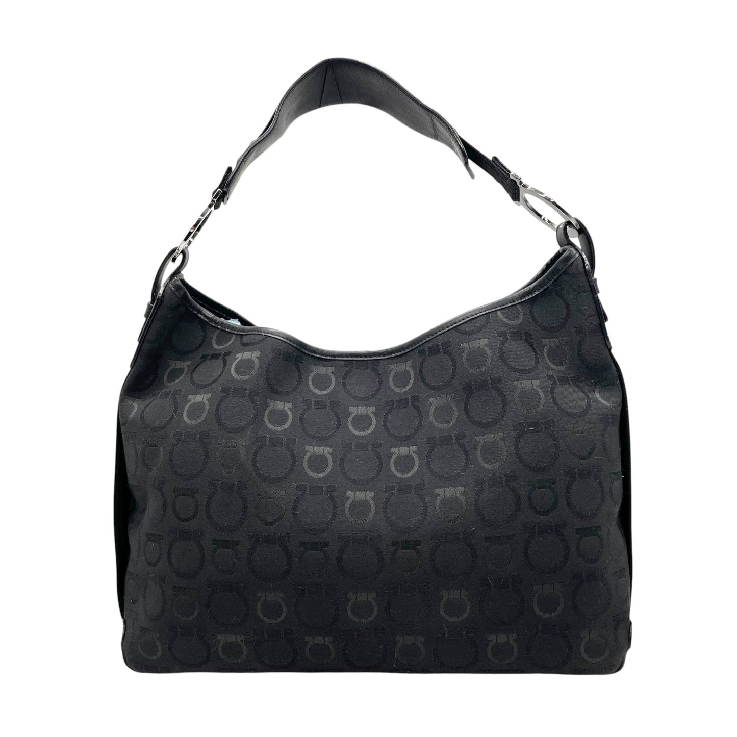 サルヴァトーレ フェラガモ Salvatore Ferragamo ガンチーニ ショルダーバッグ トートバッグ キャンバス 黒 ブラック シルバー金具 ロゴ ワンショルダー C3