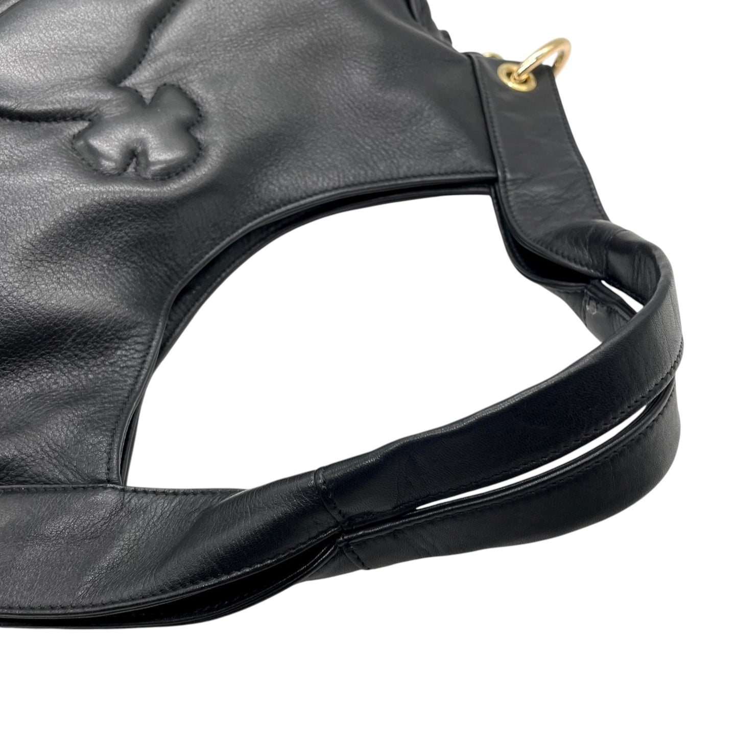 未使用級 ヴィヴィアンウエストウッド Vivienne Westwood オーブ ロゴ ハンドバッグ ワンショルダー ホーボーバッグ タッセル付き フリンジ 黒 ブラック レザー ゴールド金具 C8