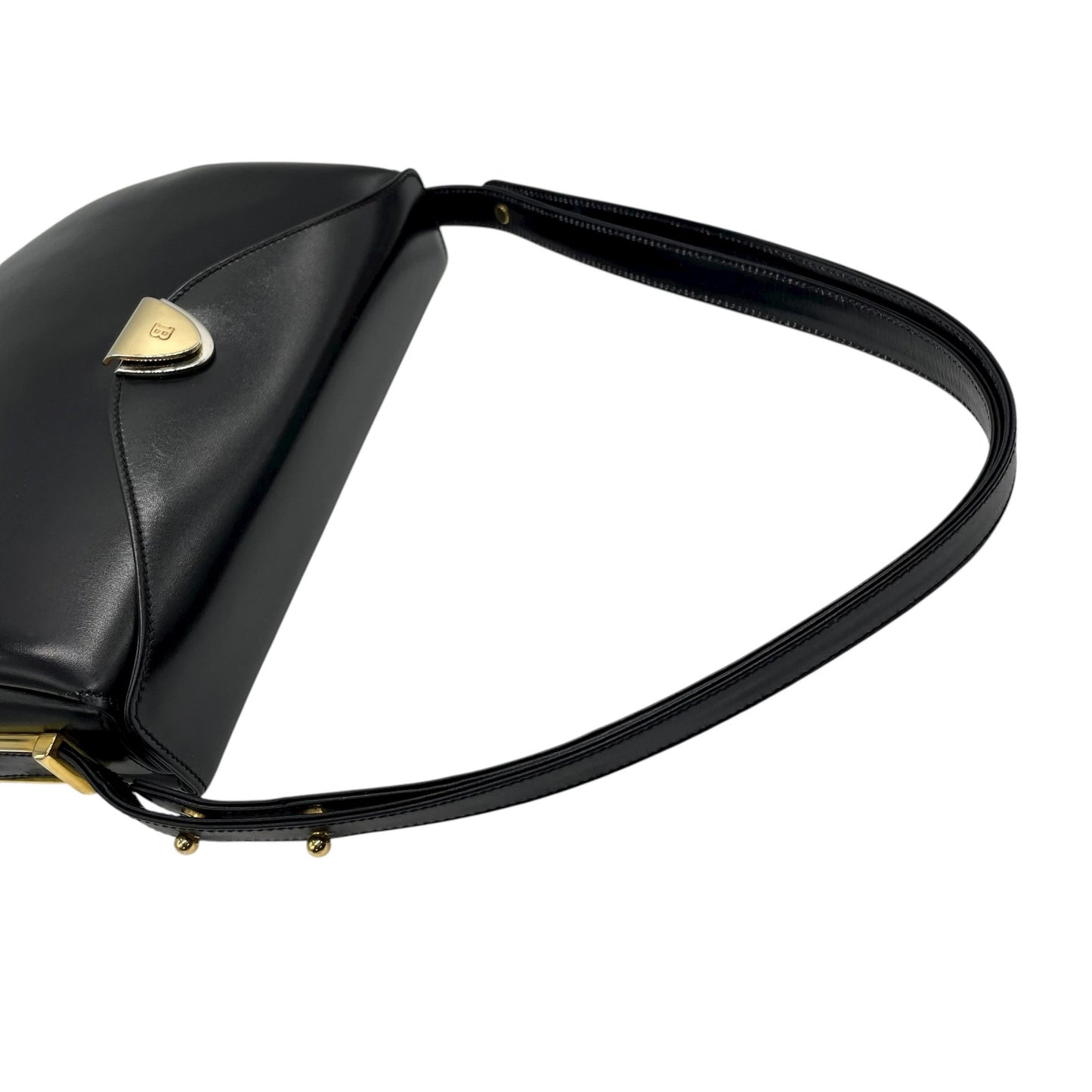 美品 バリー BALLY ショルダーバッグ ワンショルダー ハンドバッグ 2WAY レザー 黒 ブラック 金金具 ゴールド金具 トライアングルロゴ フラップ ヴィンテージ D4