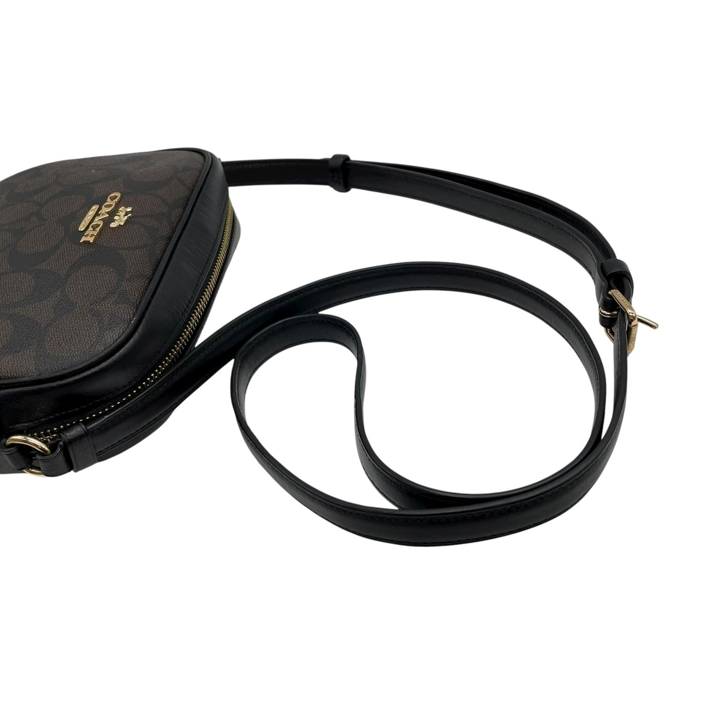 美品 コーチ COACH シグネチャー PVC レザー クロスボディ カメラバッグ ショルダーバッグ C9926 茶色 ブラウン 黒 ブラック ゴールド金具 金金具 ミニバッグ 1