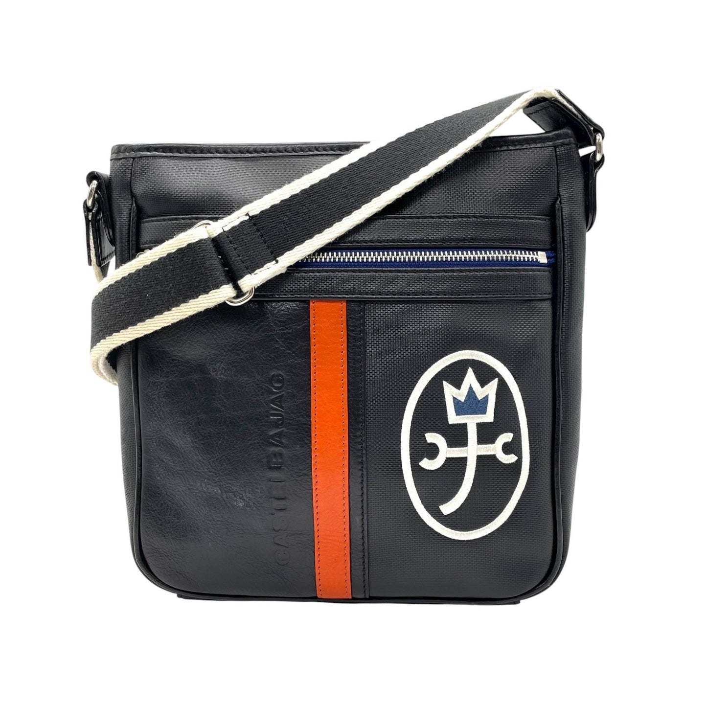 美品 カステルバジャック CASTELBAJAC ショルダーバッグ クロスボディ ロゴ刺繍 レザー ナイロン 黒 ブラック C11