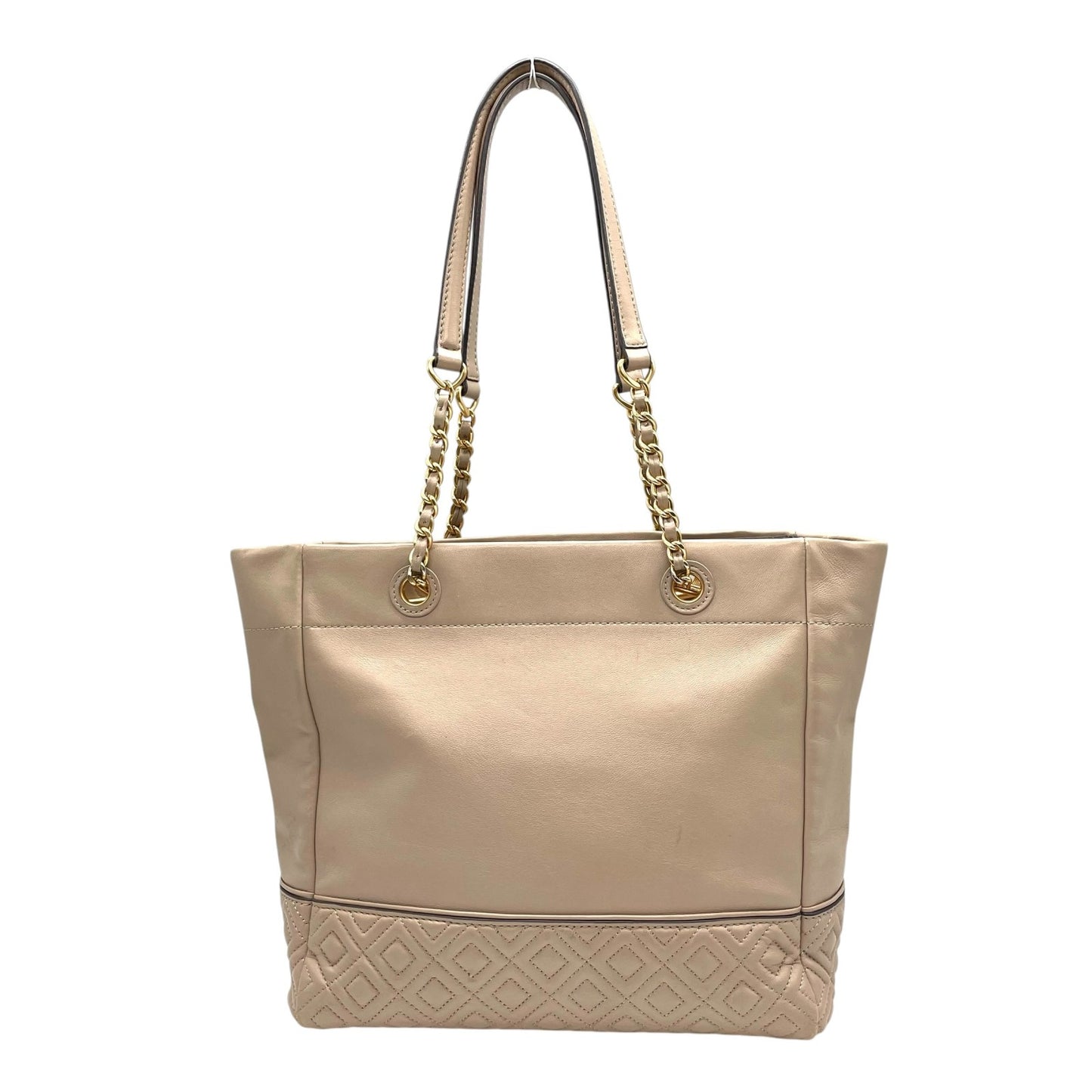 トリーバーチ TORY BURCH レザー トートバッグ チェーンショルダー ベージュ ロゴ エンボス 高級感 E10