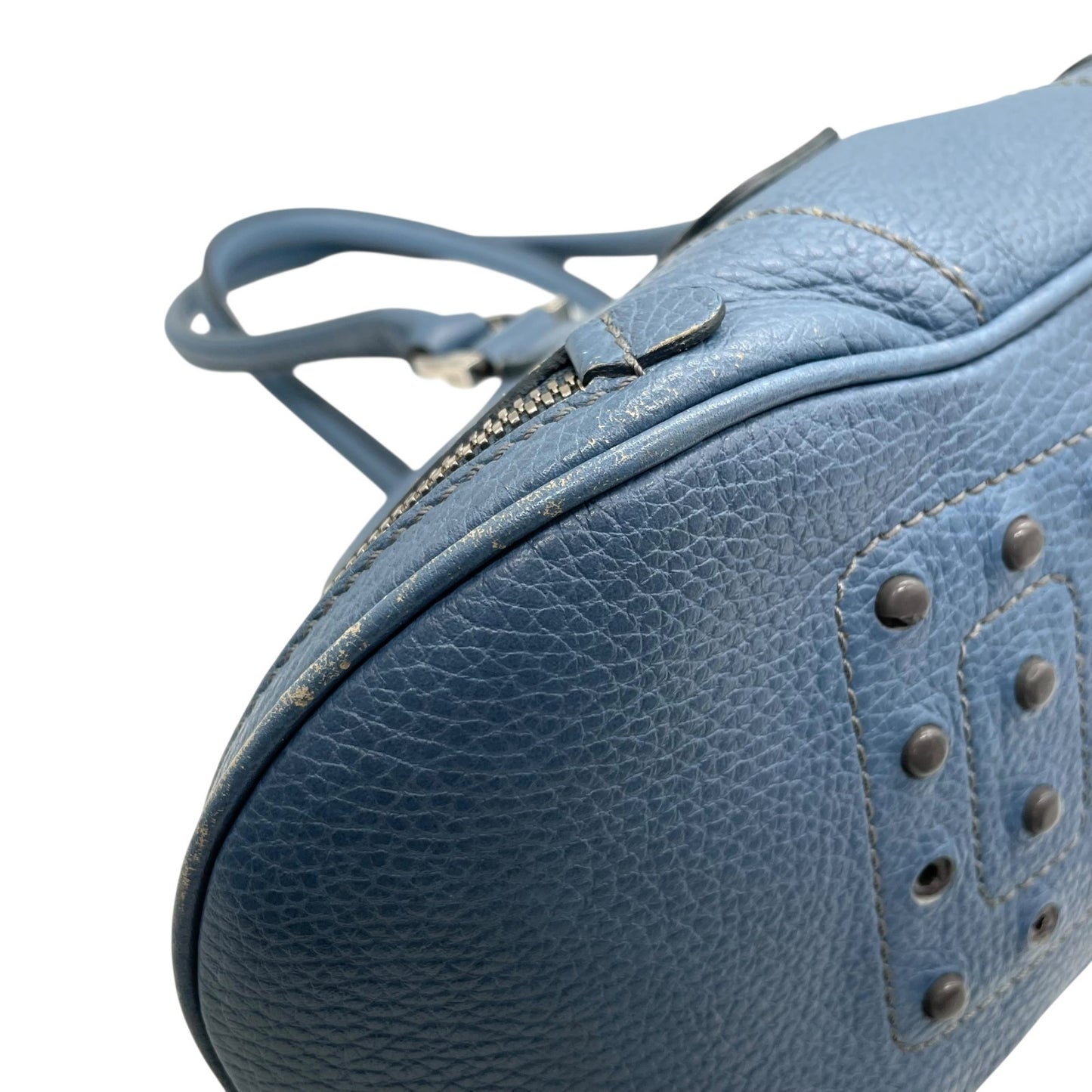 トッズ TOD’S ドーム型 ハンドバッグ ロングハンドル 肩掛け レザー ライトブルー 水色 シルバー金具 トライアングルフォルム A5