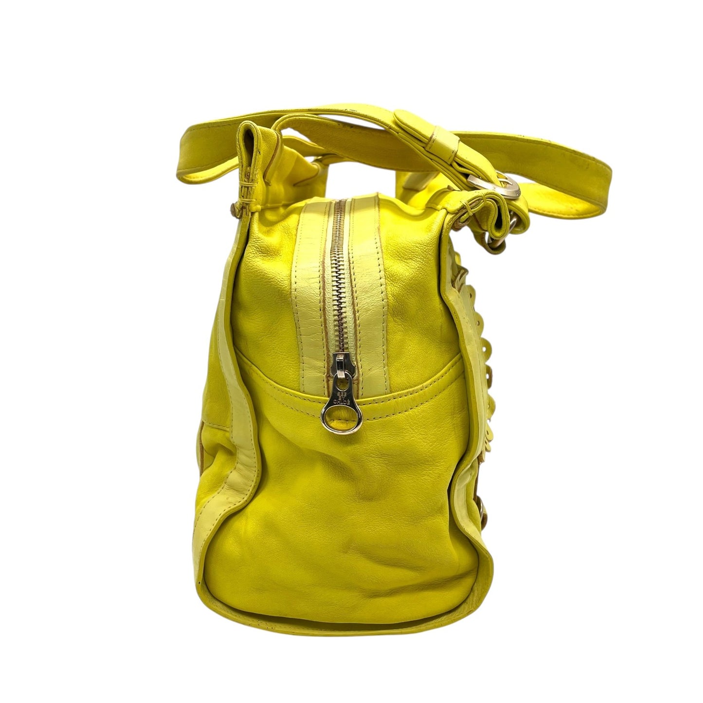 シーバイクロエ SEE BY CHLOE ハンドバッグ トートバッグ 黄色 レモンイエロー レザー ゴールド金具 ロゴ ベルト フリル ファスナー開閉 肩掛け可 レディース U12