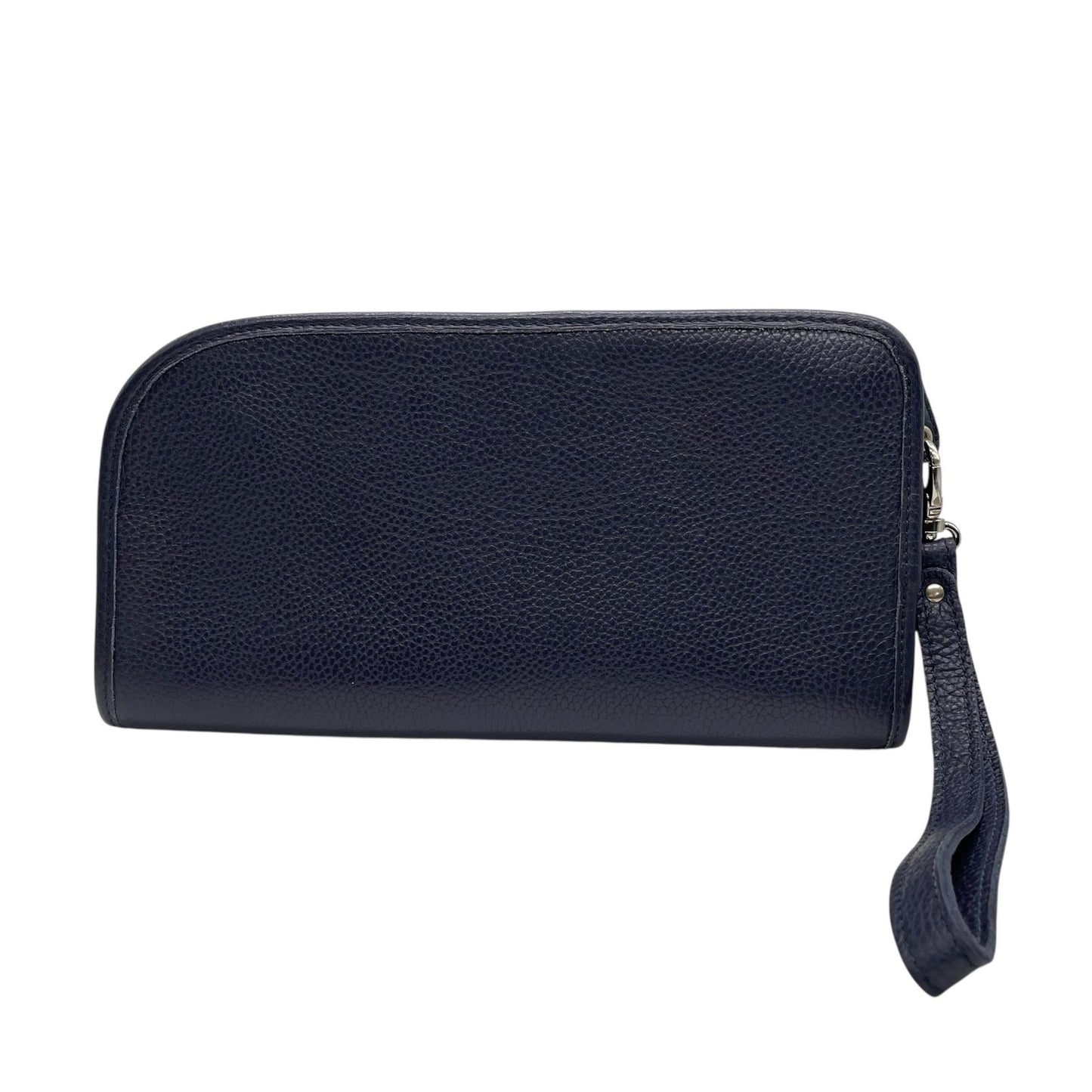 美品 トラモンターノ TRAMONTANO クラッチバッグ セカンドバッグ 紺 ネイビー レザー シボ革 シルバー金具 ストラップ付 メンズ S21