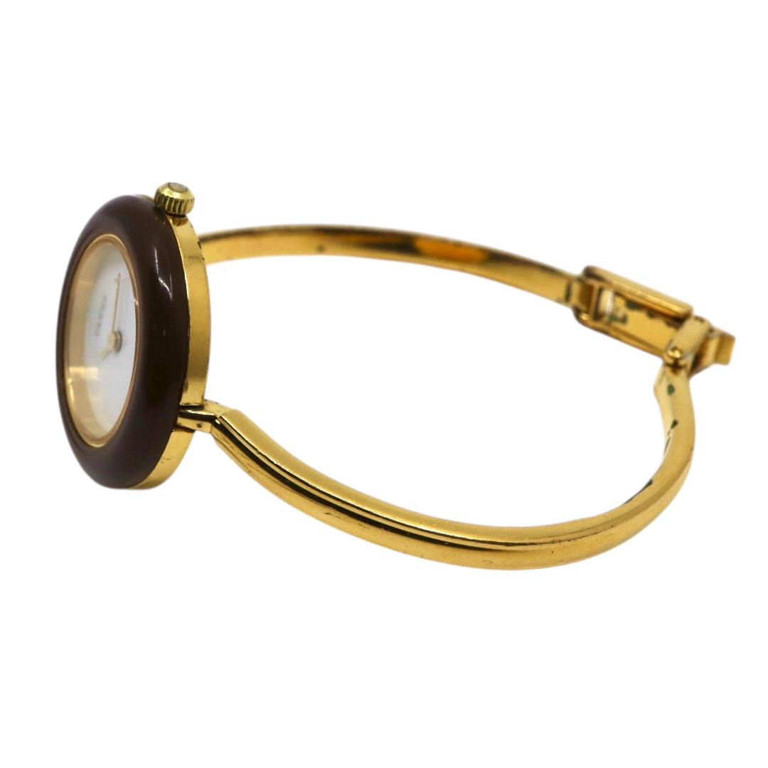 【美品/電池交換済】グッチ GUCCI チェンジベゼル 11/12.2 腕時計 レディースウォッチ クオーツ バングルウォッチ ゴールド ホワイト文字盤 ヴィンテージ アンティーク クラシック エレガント 人気モデル ブラウンベゼル クリーニング済み G3