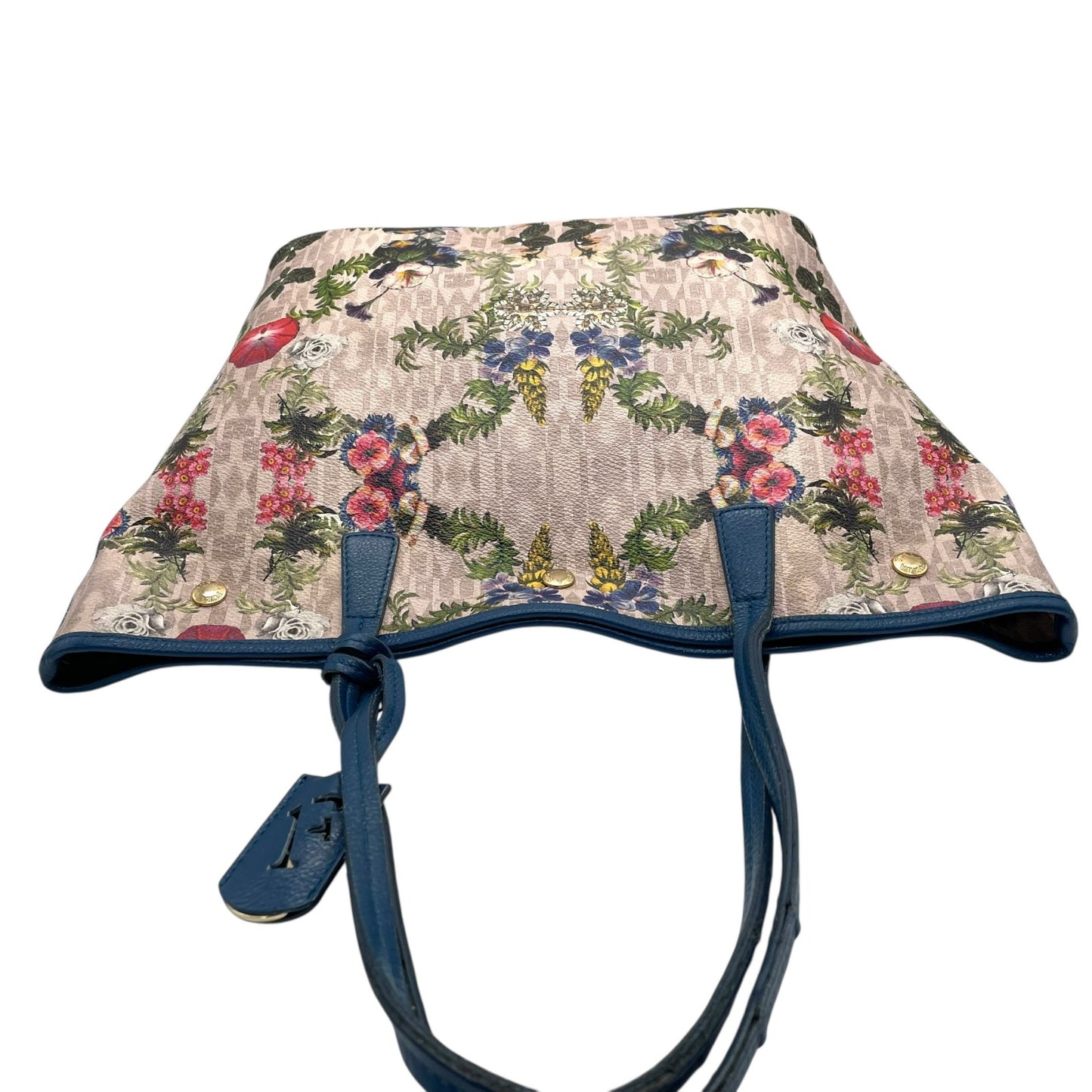 FURLA フルラ トートバッグ PVC レザー マルチカラー ゴールド金具 花柄 ボタニカル 総柄 肩掛け可 ロゴ レディース U13