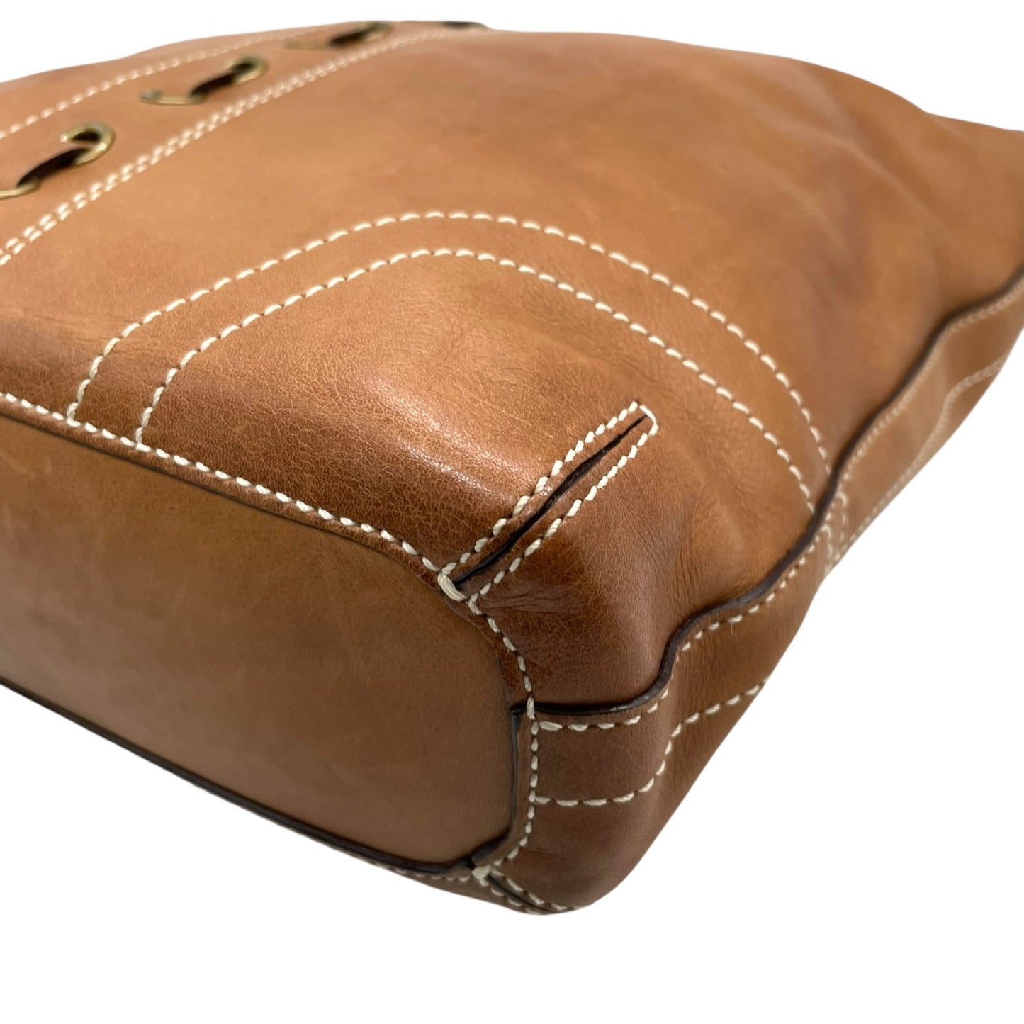 COACH コーチ ショルダーバッグ 茶 ブラウン オールレザー ゴールド金具 斜め掛け可 ロゴ 編み上げ ステッチ 10399 レディース T4