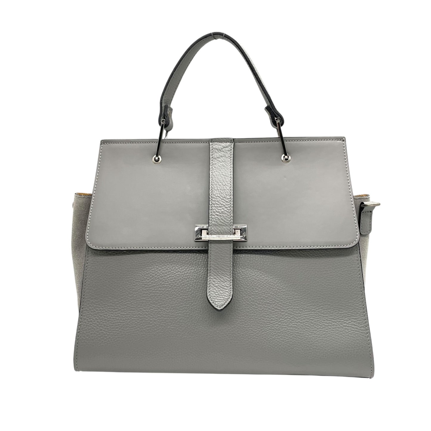 美品 CAMELIA ROMA カメリア 2WAY ハンドバッグ ショルダーバッグ グレー レザー スエード シルバー金具 手提げ 斜め掛け可 エレガント コンパクト レディース Q