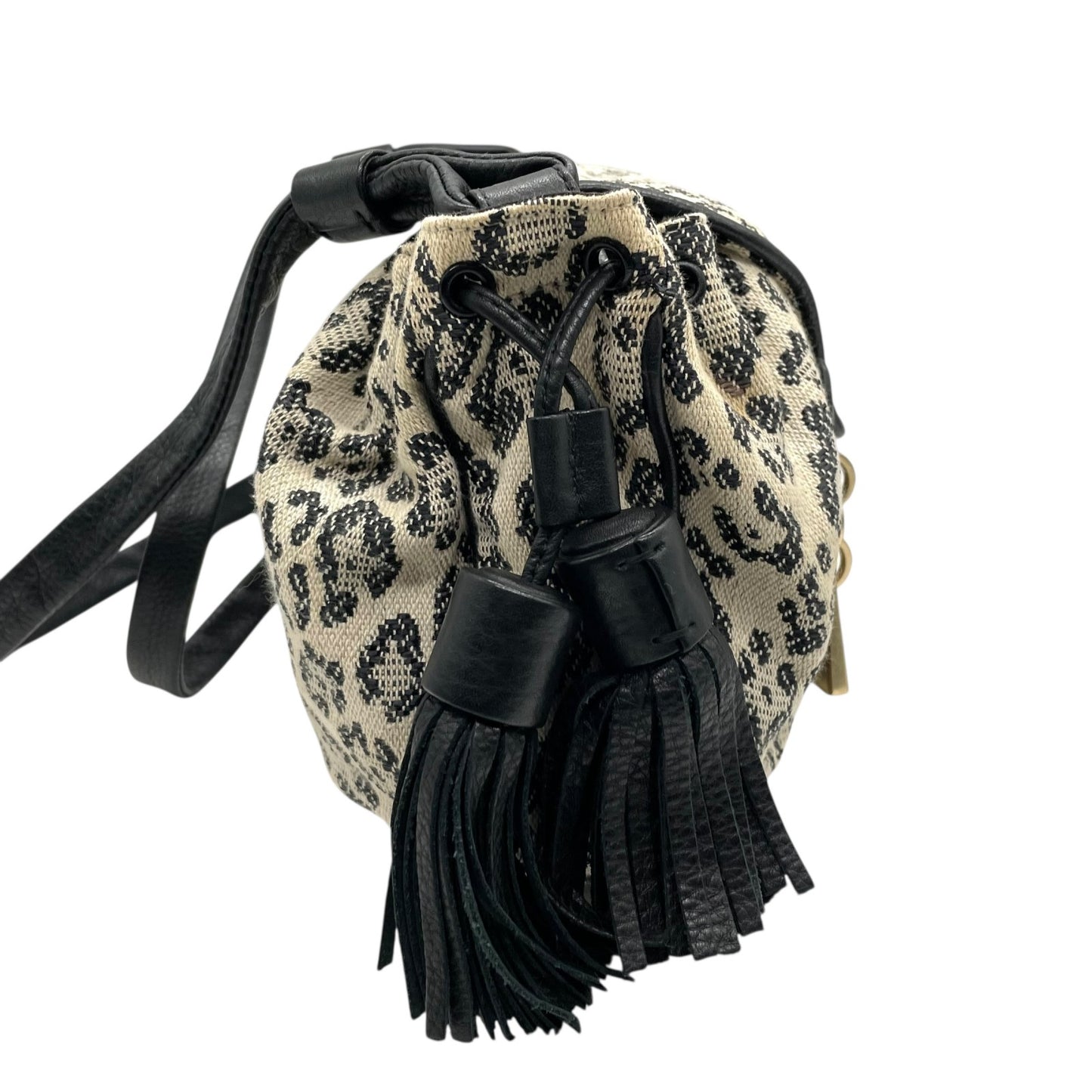 SEE BY CHLOE シーバイクロエ ショルダーバッグ 白 アイボリー 黒 ブラック レオパード ヒョウ柄 キャンバス レザー ゴールド金具 タッセル 斜め掛け可 レディース E5