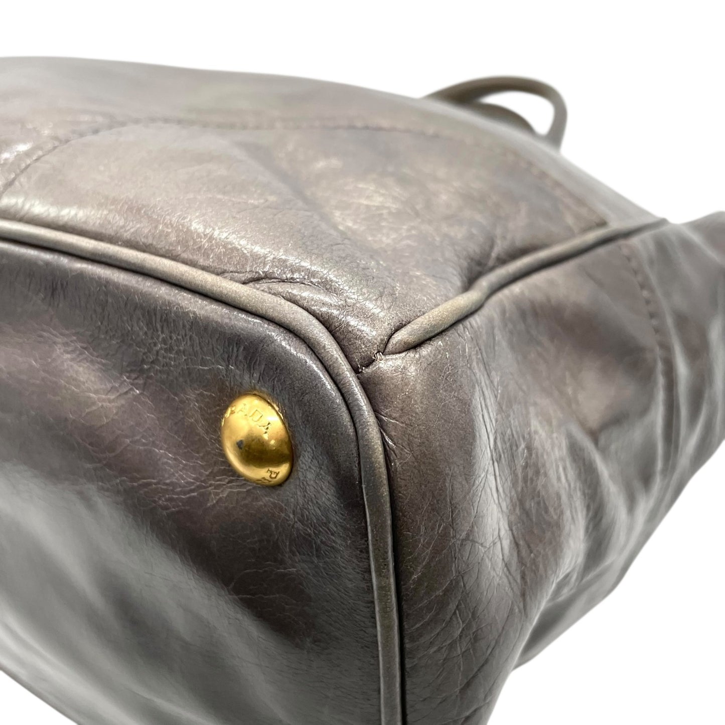 プラダ PRADA トートバッグ ショルダーバッグ 肩掛け 灰色 グレー レザー 金金具 ゴールド金具 2WAY K3