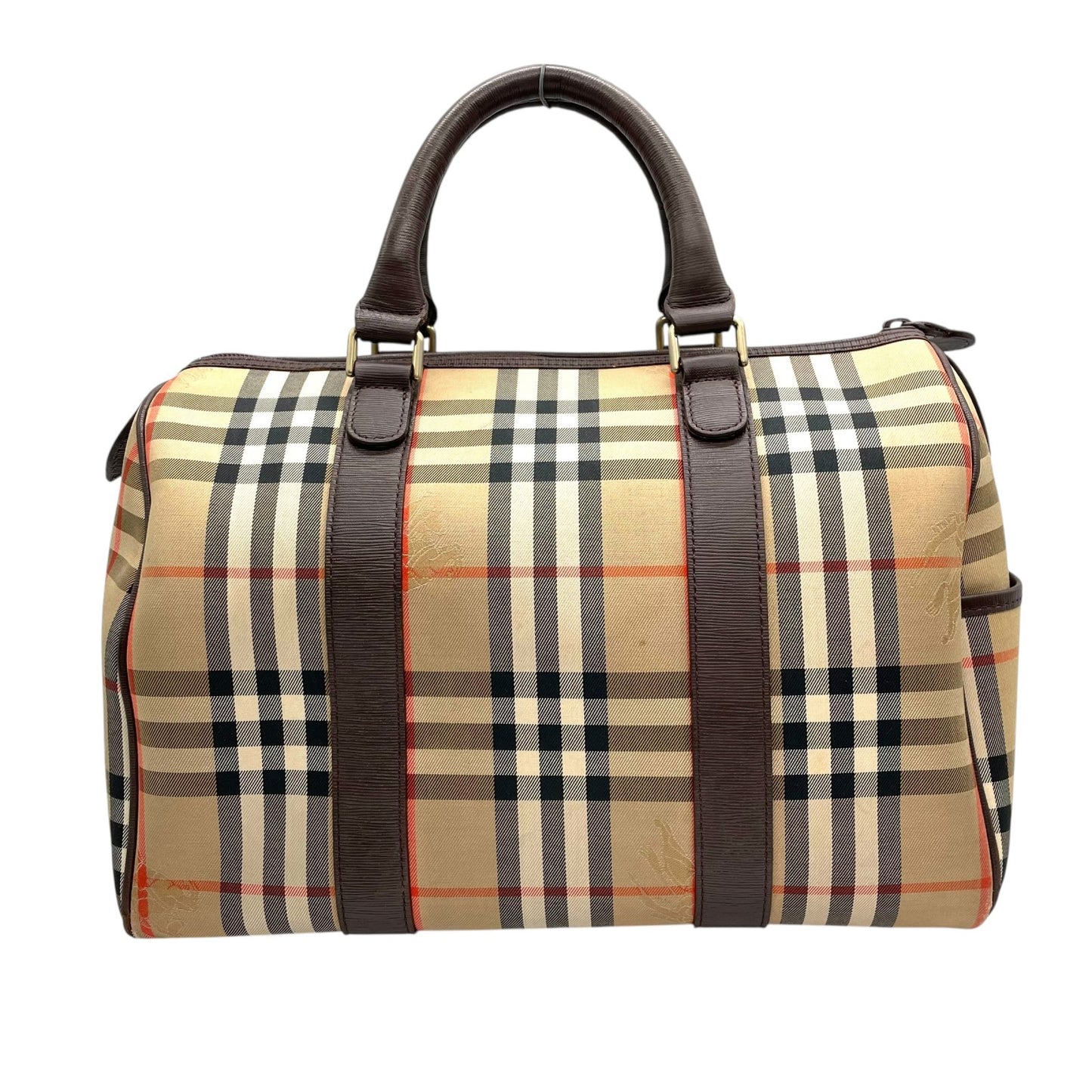 バーバリー Burberrys ボストンバッグ ハンドバッグ シャドーホース ノバチェック ベージュ 茶色 ブラウン キャンバス レザー E