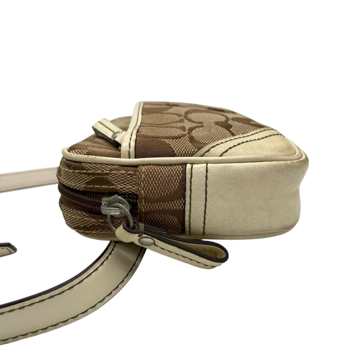 コーチ COACH ポシェット ショルダーバッグ ウエストバッグ シグネチャー柄 ベージュ 白 ホワイト レザー キャンバス ミニバッグ U8