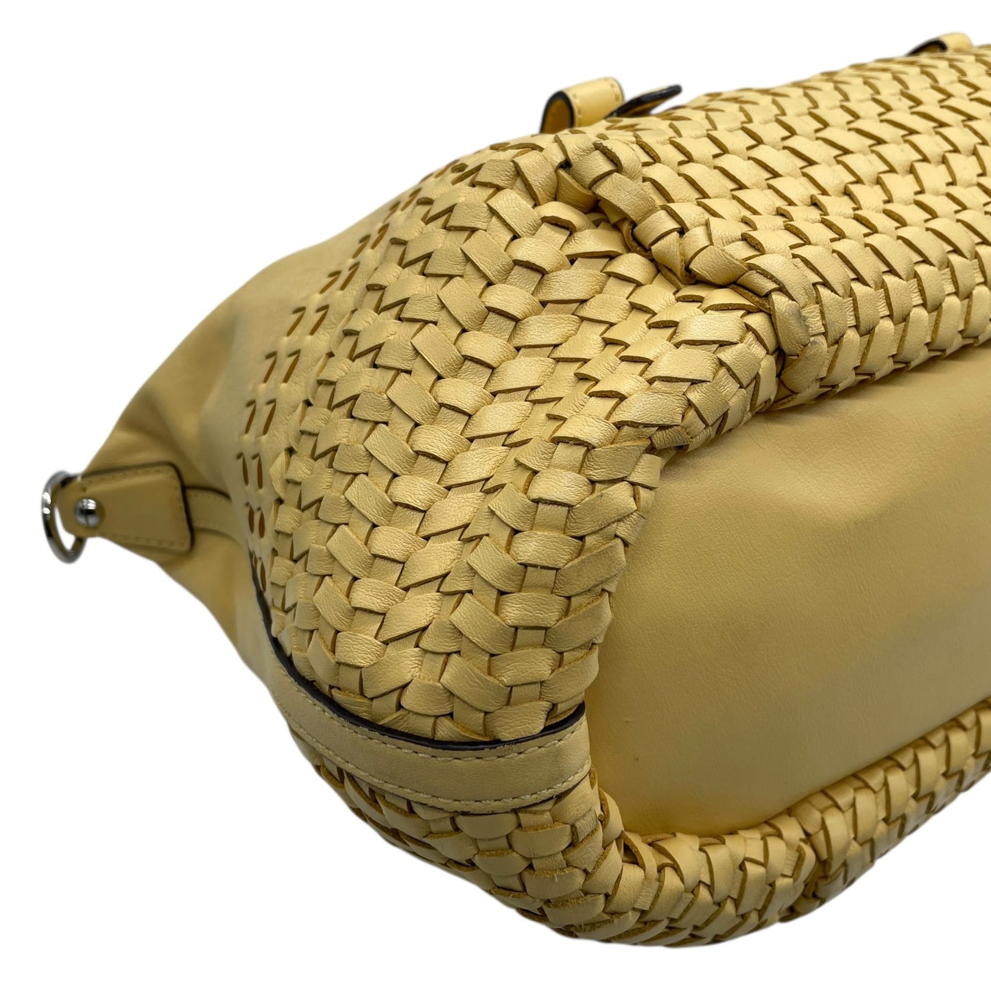 コーチ COACH 2WAY ボストンバッグ ハンドバッグ ショルダーバッグ 肩掛け 23342 イントレチャート 編み込みレザー 黄色 イエロー シルバー金具 チャーム付き U16