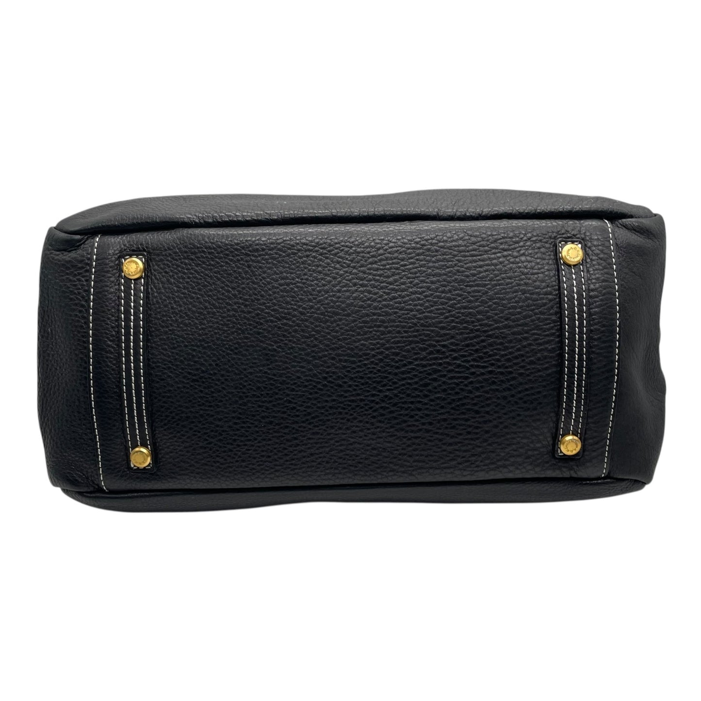 A.D.M.J エーディーエムジェイ トートバッグ レザー 黒 ブラック ホワイトステッチ シュリンクレザー 金金具 ゴールド金具 T3