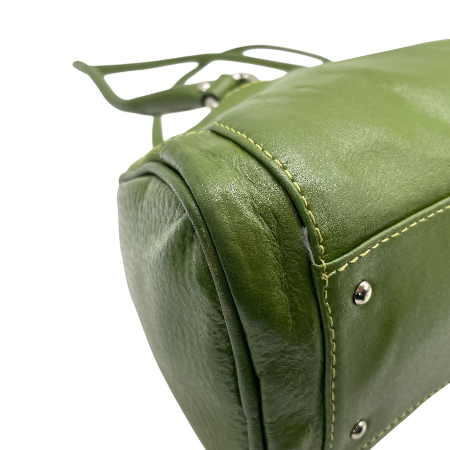 コールハーン COLE HAAN ハンドバッグ ロングハンドル レザー グリーン 緑 若草色 シルバー金具 バゲット型 スリムデザイン T3