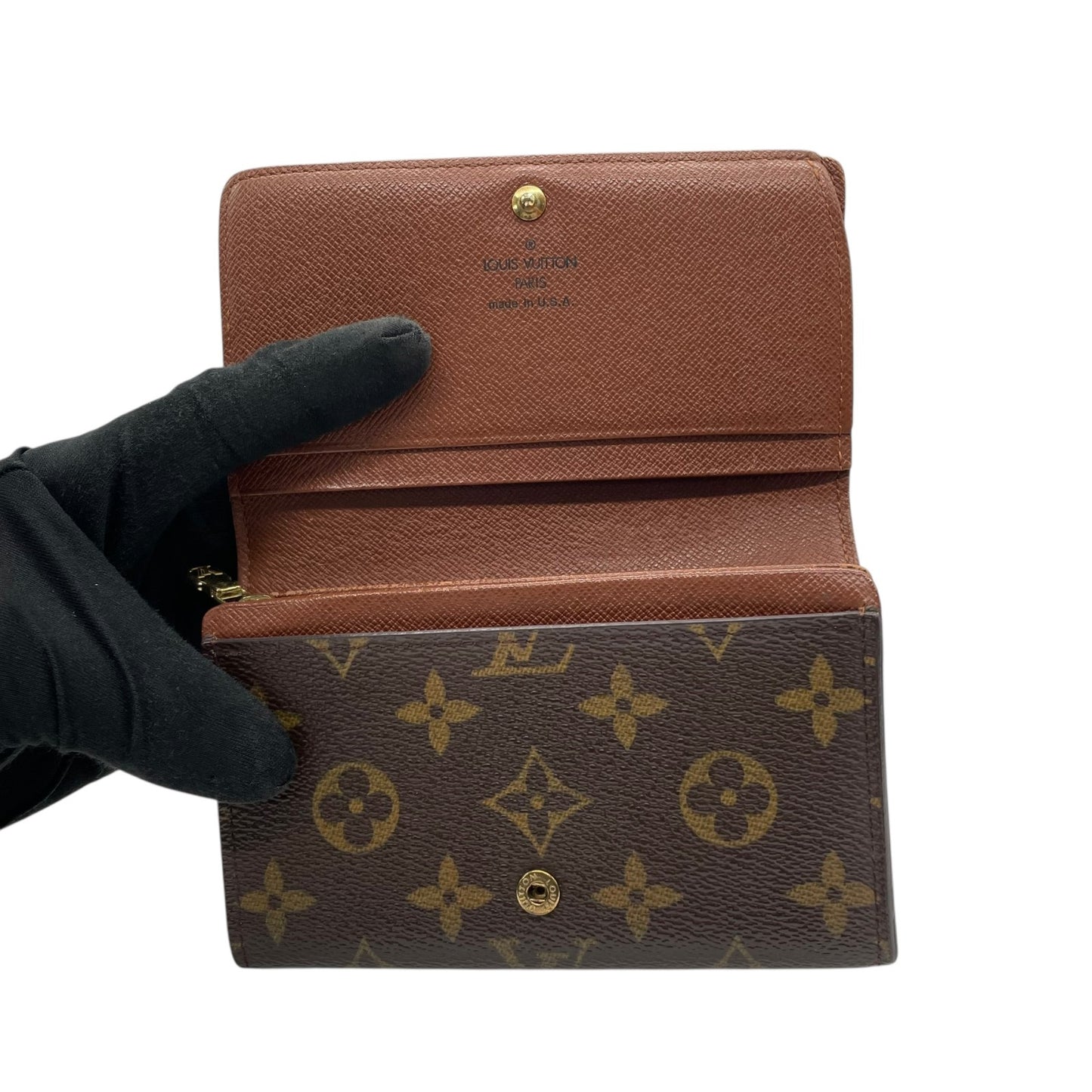 ルイ・ヴィトン LOUIS VUITTON LV モノグラム ポルトモネ ビエ トレゾール 三つ折り財布 M61730 茶色 ブラウン レザー PVC 金金具 ゴールド シリアル刻印 W1