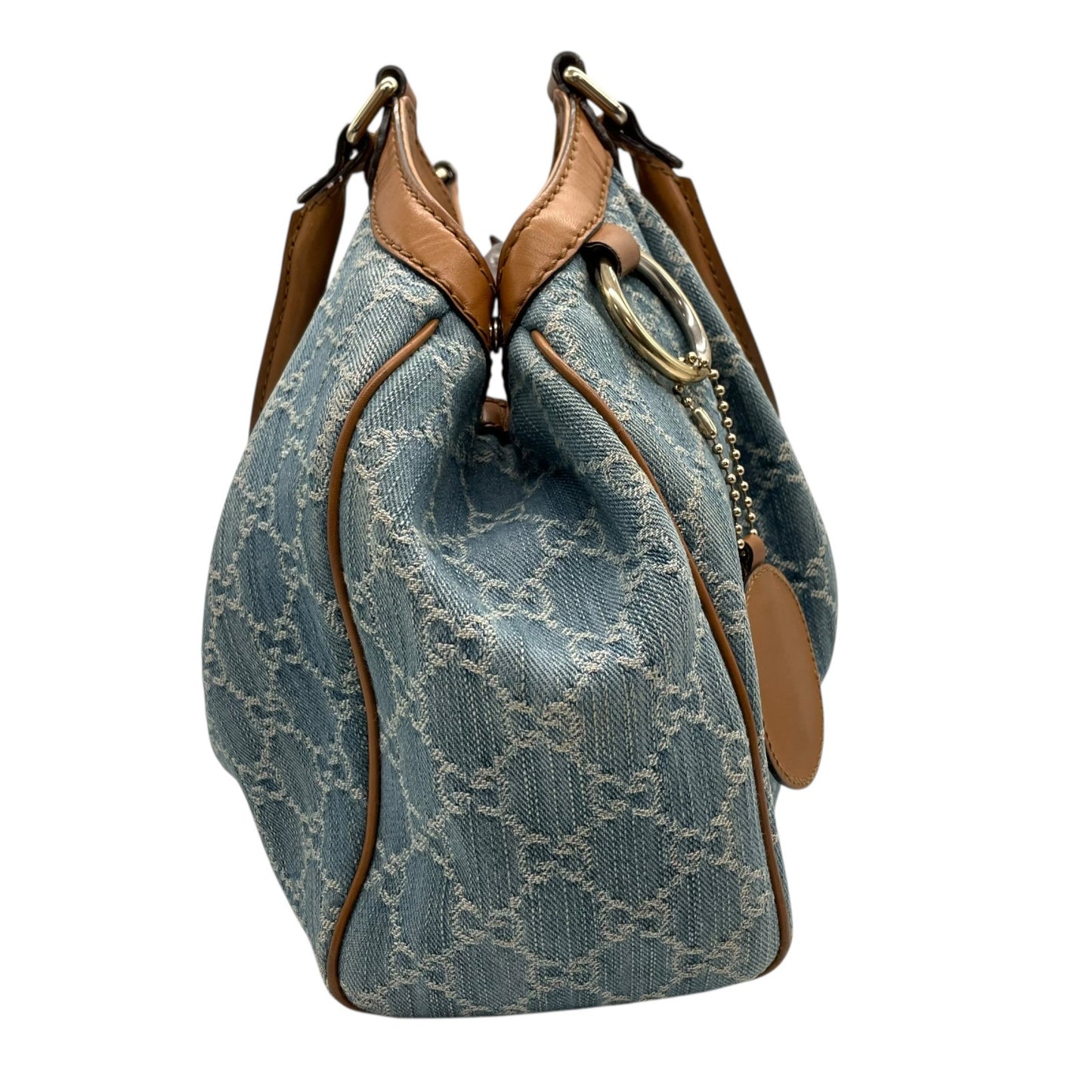 グッチ GUCCI GGデニム GGキャンバス スーキー ハンドバッグ トートバッグ キャンバス×レザー チャーム付 ブルー 青 ブラウン 茶 ゴールド金具 ホーボー Y2K レディース K9