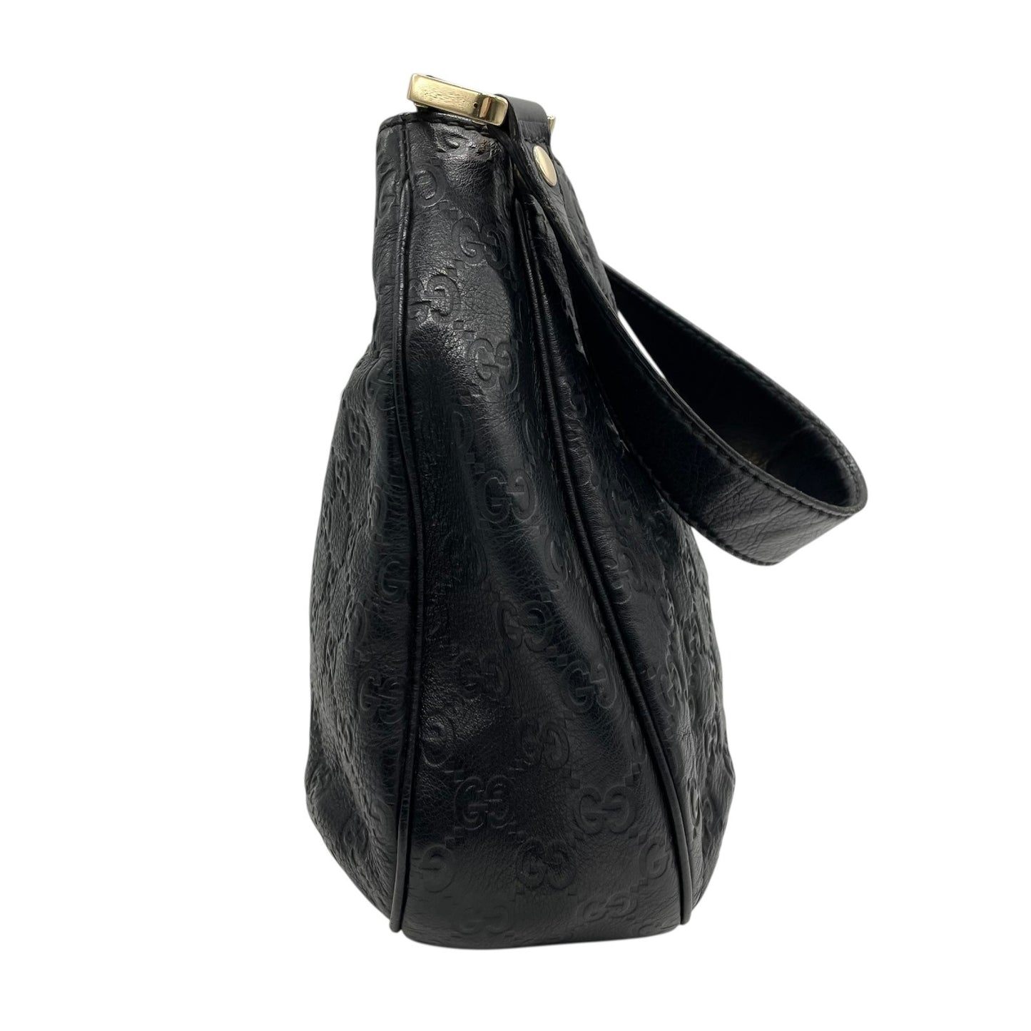 美品 グッチ GUCCI GG柄 グッチシマ レザー ホーボーバッグ ワンショルダー黒 ブラック ショルダーバッグ ロゴプレート ゴールド金具 ヴィンテージ レディース Z1