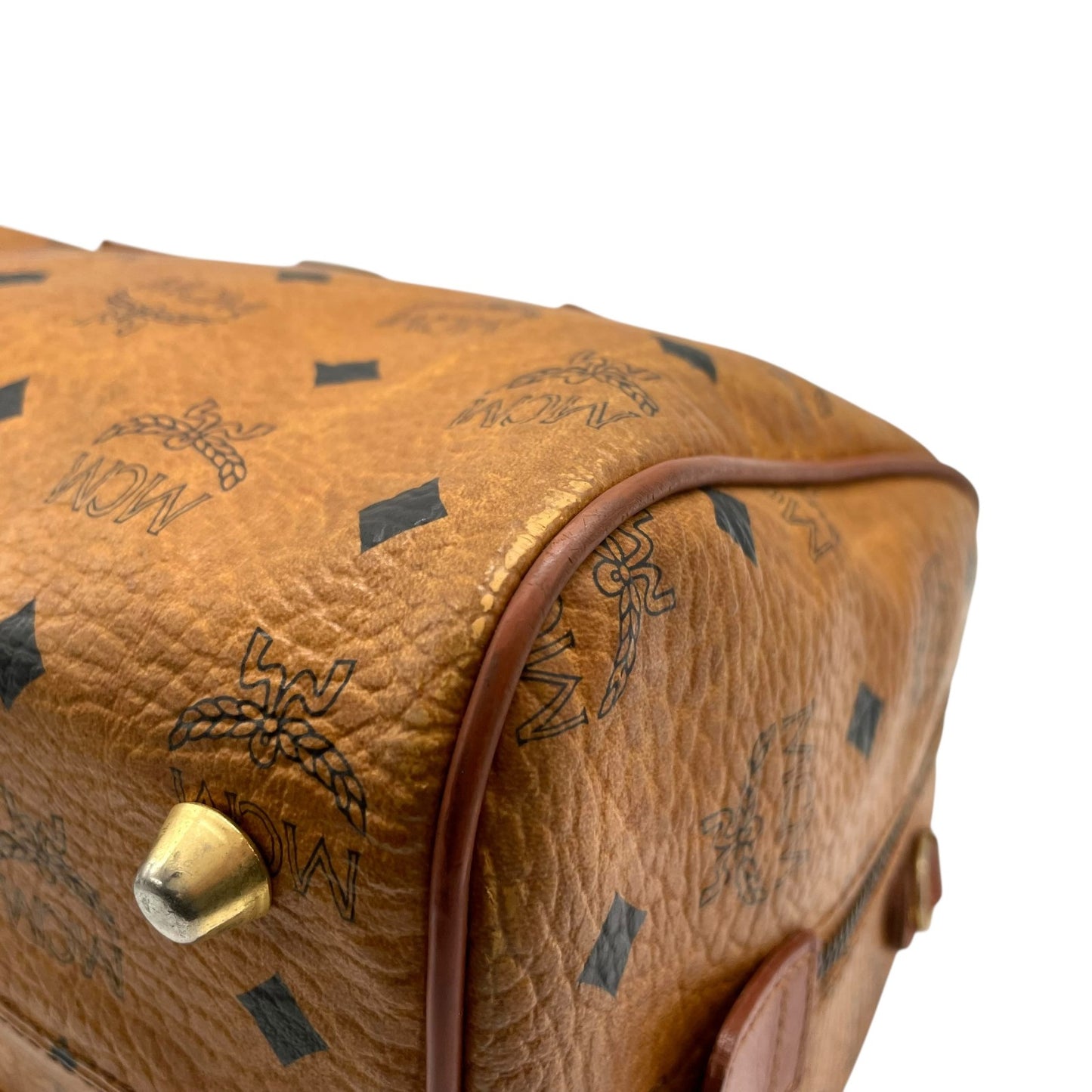 エムシーエム MCM ヴィセトス 2WAY ハンドバッグ ミニボストンバッグ ショルダーバッグ 茶 ブラウン コニャック レザー ゴールド金具 斜め掛け可 レディース D