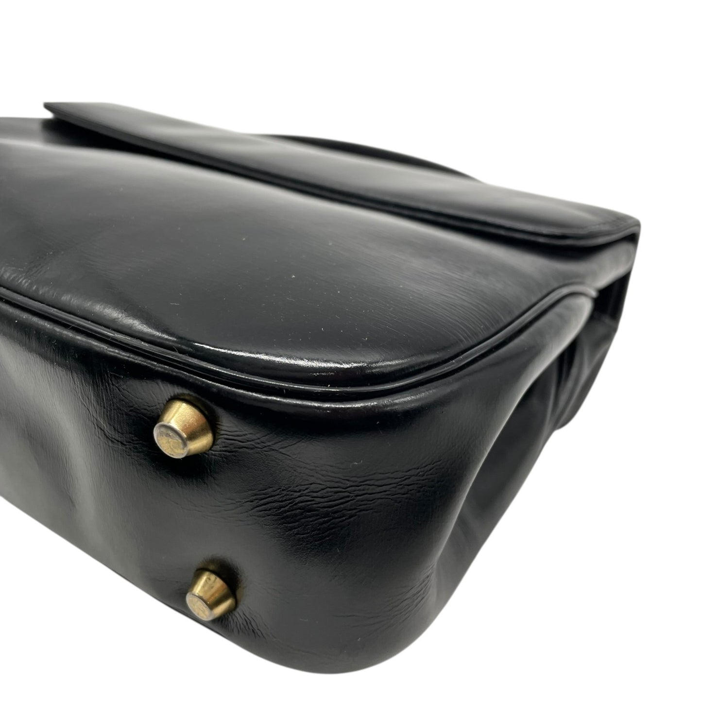 Christian Dior クリスチャンディオール ハンドバッグ ブラック レザー ゴールド金具 ロゴ トップハンドル フラップ フォーマル ヴィンテージ レディース B