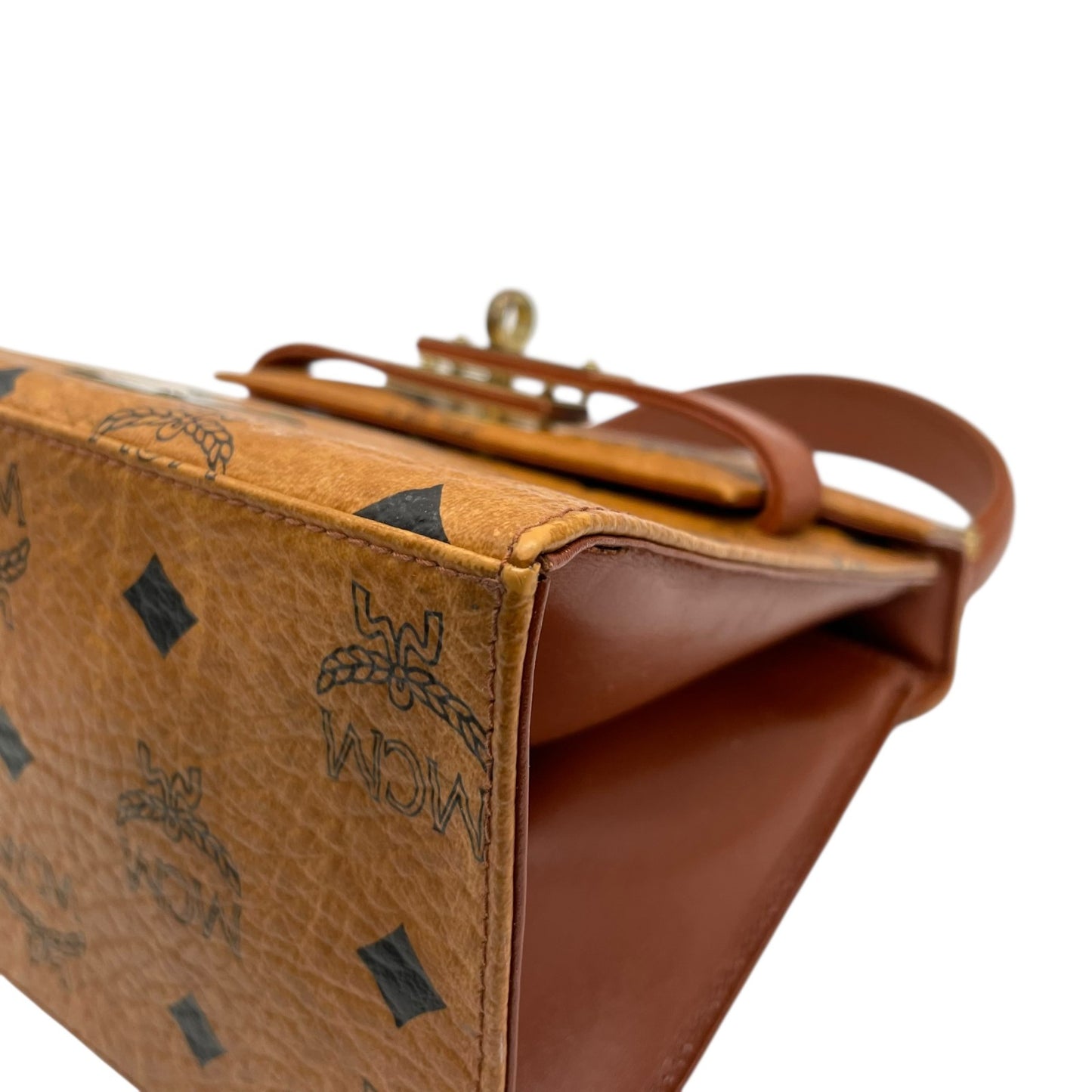 MCM エムシーエム ヴィセトス ハンドバッグ トップハンドルバッグ ベルトデザイン コニャック レザー ミニバッグ c4