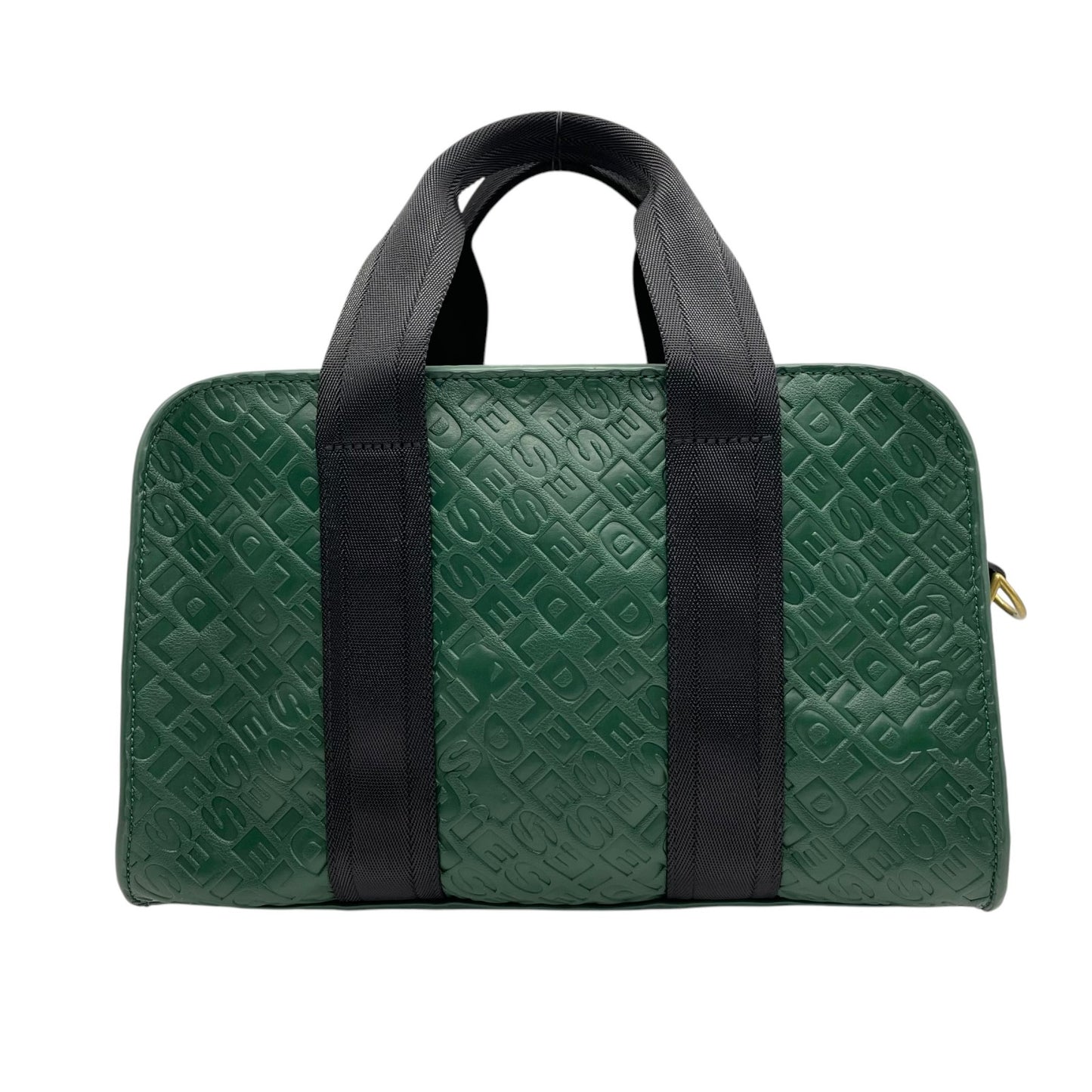 美品 DIESEL ディーゼル エンボス モノグラム ハンドバッグ 2WAY ショルダー ミニボストン 総柄 レザー 本革 グリーン 緑 2WAY ボストンバッグ ショルダーバッグ ゴールド金具 ユニセックス ファスナー開閉 Y2K label C