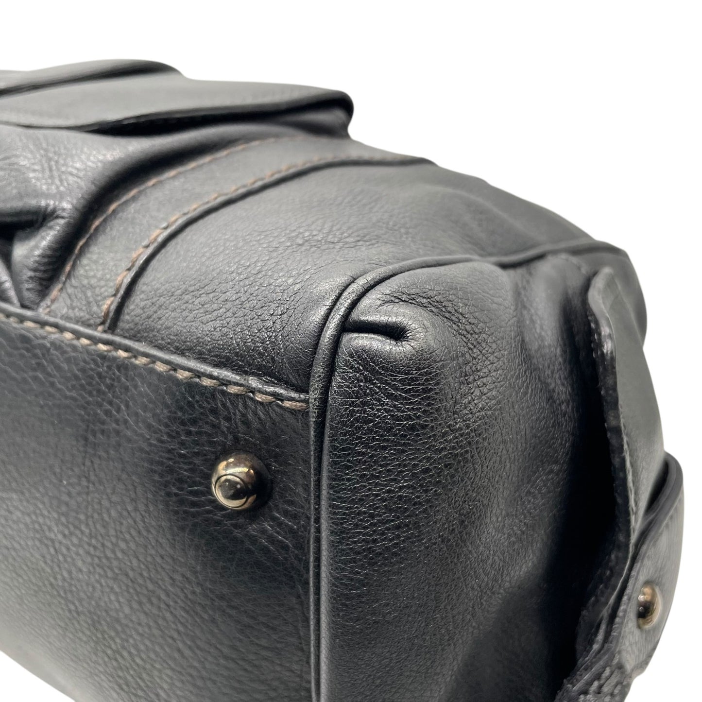 Authentic TOD'S Boston Handbag Leather Black Silver Hardware Padlock Women's