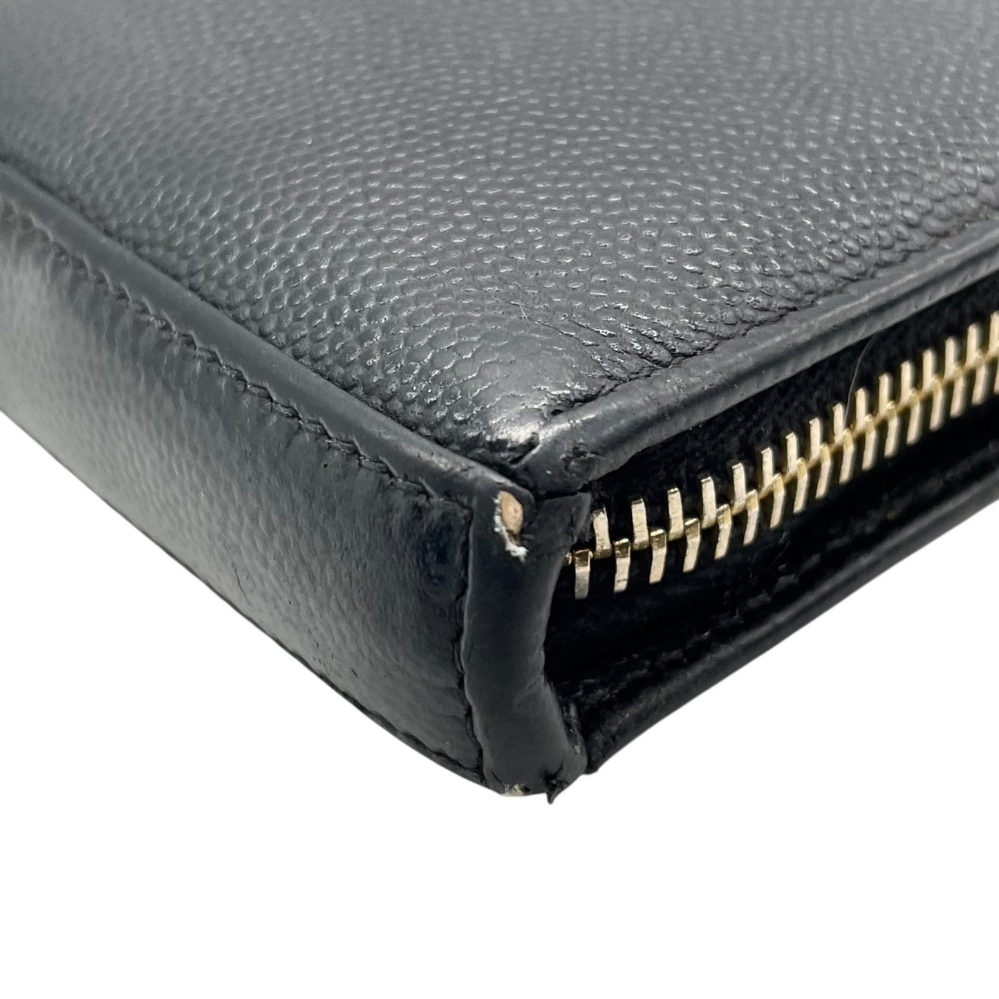 Authentic SAINT LAURENT YSL Leather Round Zipper Wallet Black Gold Hardware Unisex