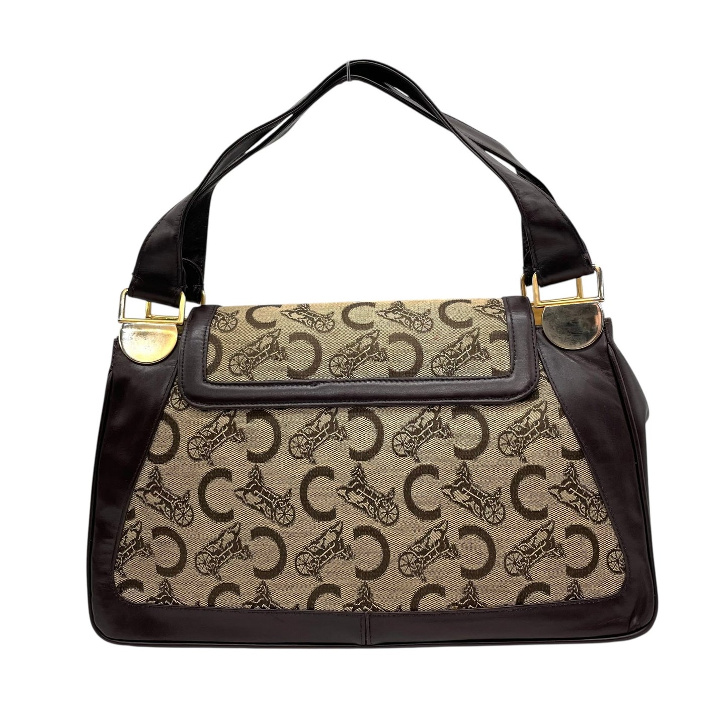 Authentic CELINE C Macadam Turnlock Handbag Canvas Leather Brown Gold Hardware Women