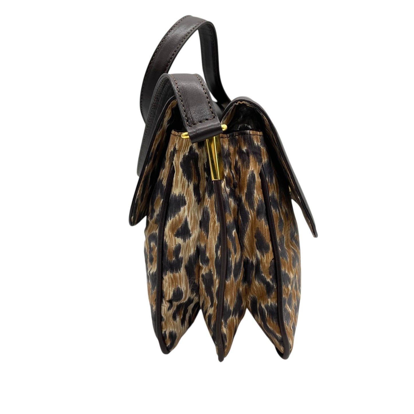 Authentic DOLCE&GABBANA Leopard Print Shoulder Bag Leather Canvas Brown Gold Hardware D&G Logo Flap Women's