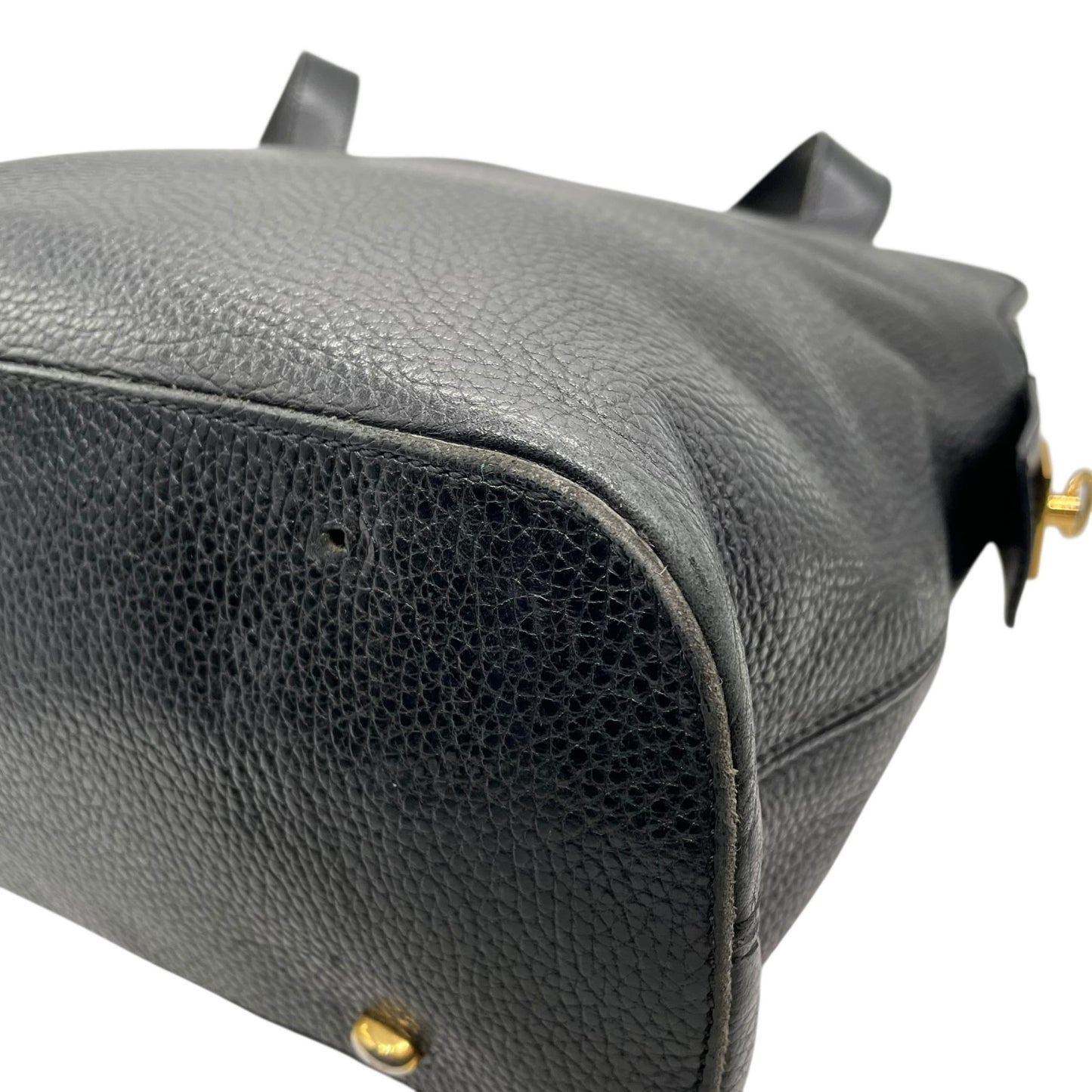 Authentic CELINE Vintage Grained Leather Shoulder Bag Black Gold Hardware Women's Zipper Closure