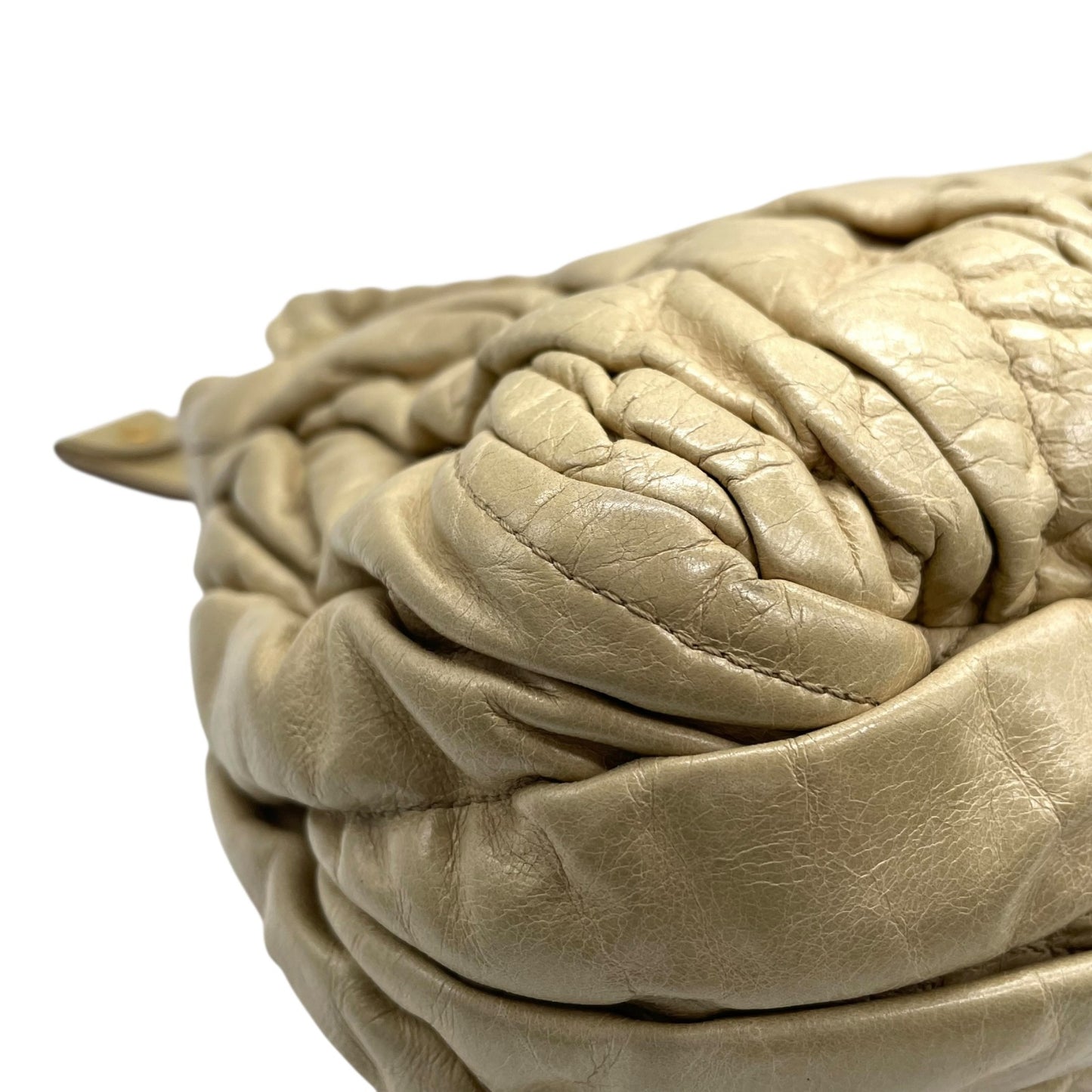 Authentic miumiu Matelassé 2WAY Handbag Shoulder Bag Leather Khaki Beige Gold Hardware Women's Crossbody