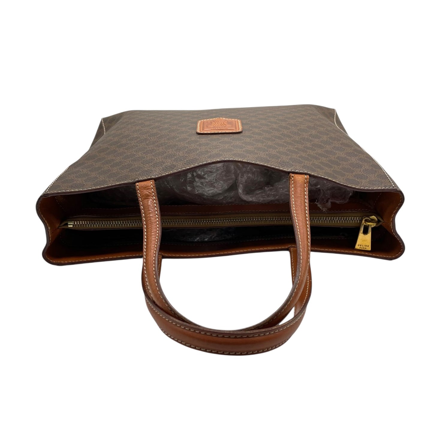 Authentic CELINE Vintage Macadam Handbag Brown PVC Leather Gold Hardware Tote Bag Women's